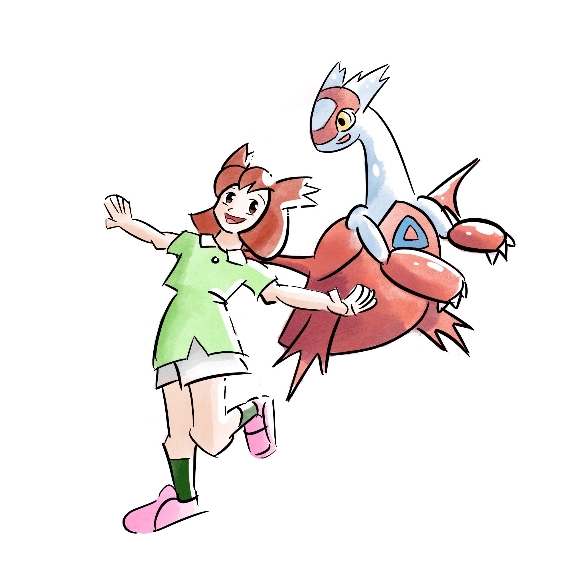 Latias in her pokemon and human form from Pokemon Heroes