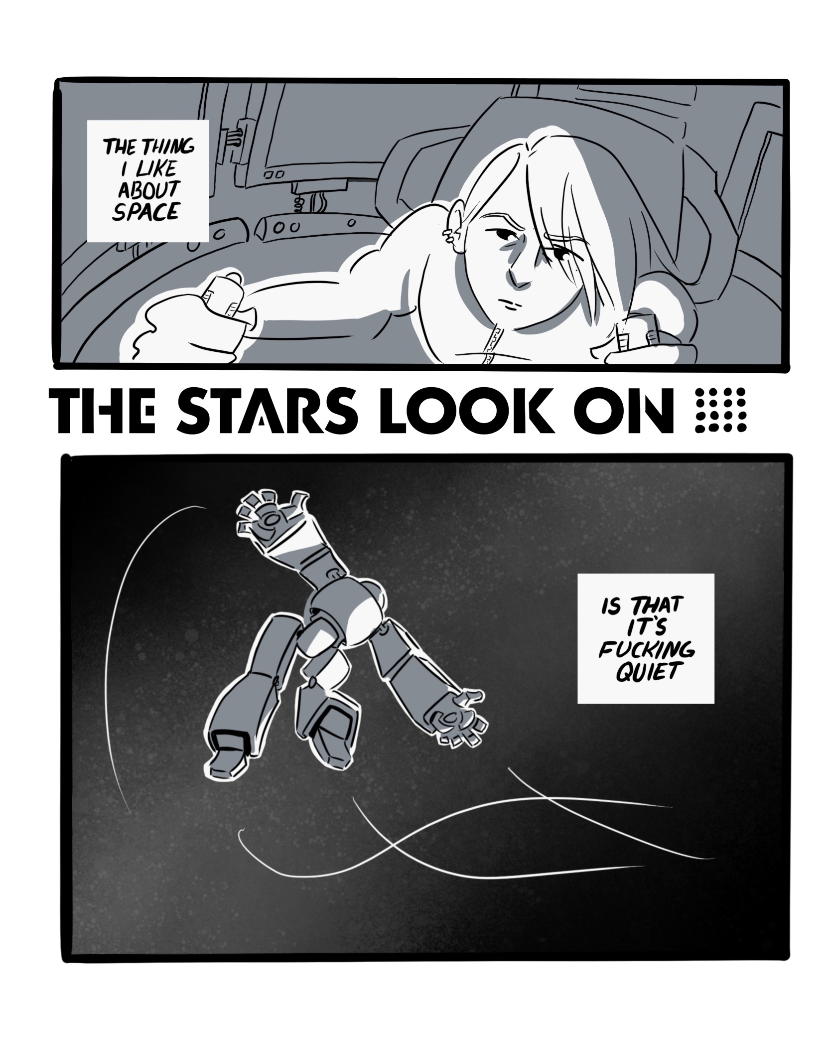 > Our protagonist, Ki, drifts through space in their mech: