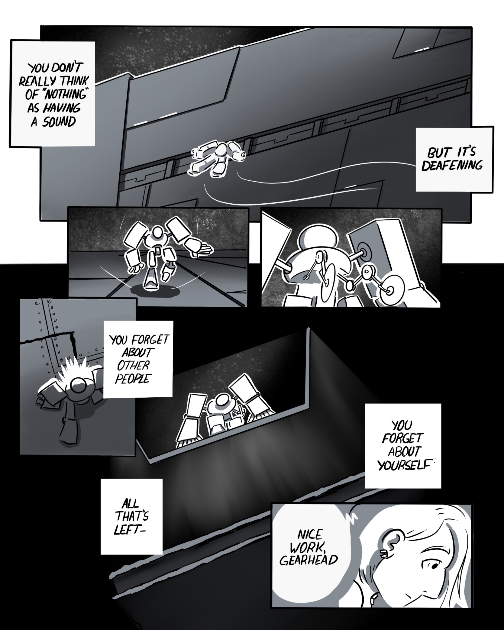 > Ki's mech flies to a massive ship and drills a hole in the hull