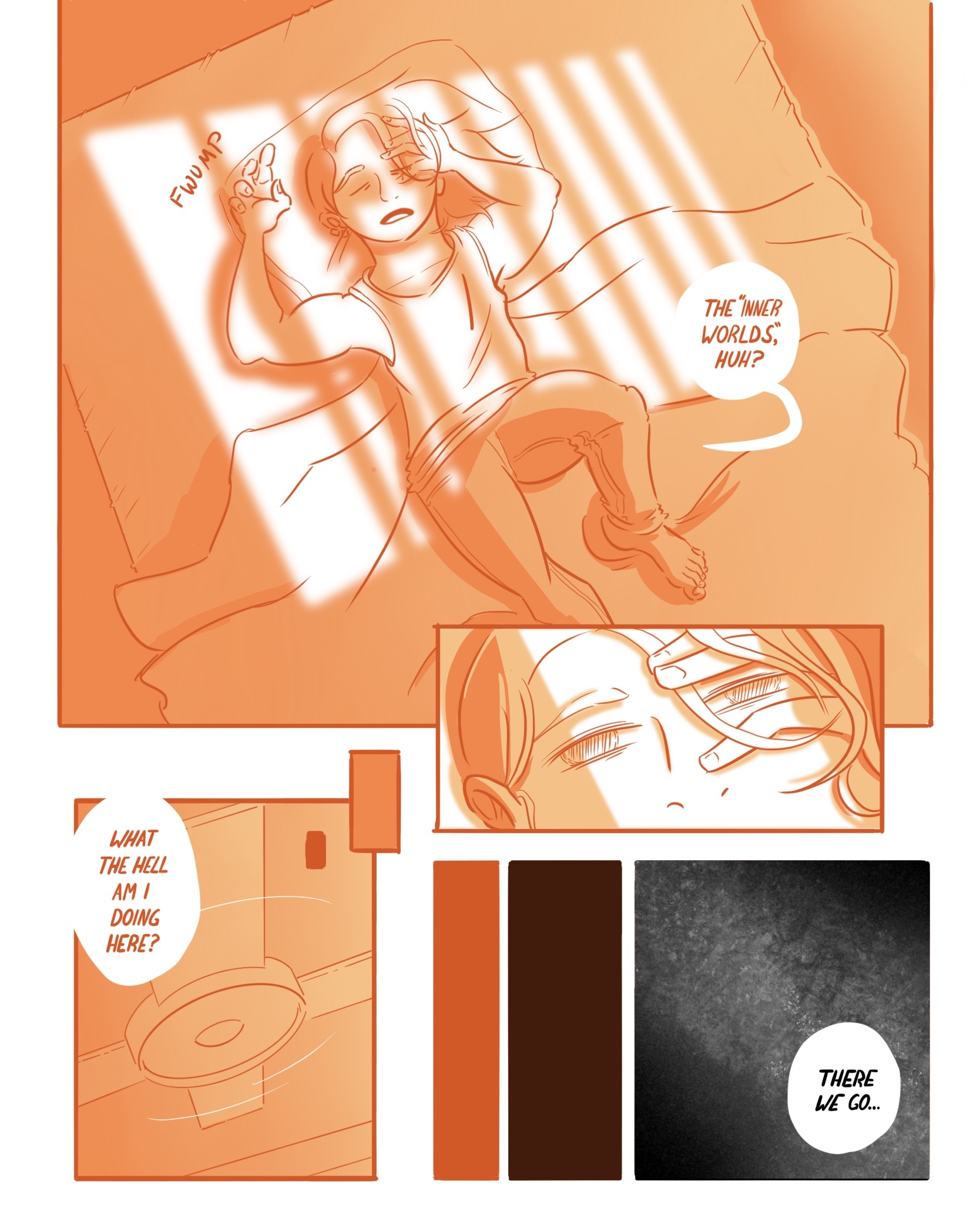 > Ki flops onto the bed. KI: The Inner Worlds, huh? Ki stares at the ceiling fan. KI: What the hell am I doing here? We fade back to space KI: There we go...