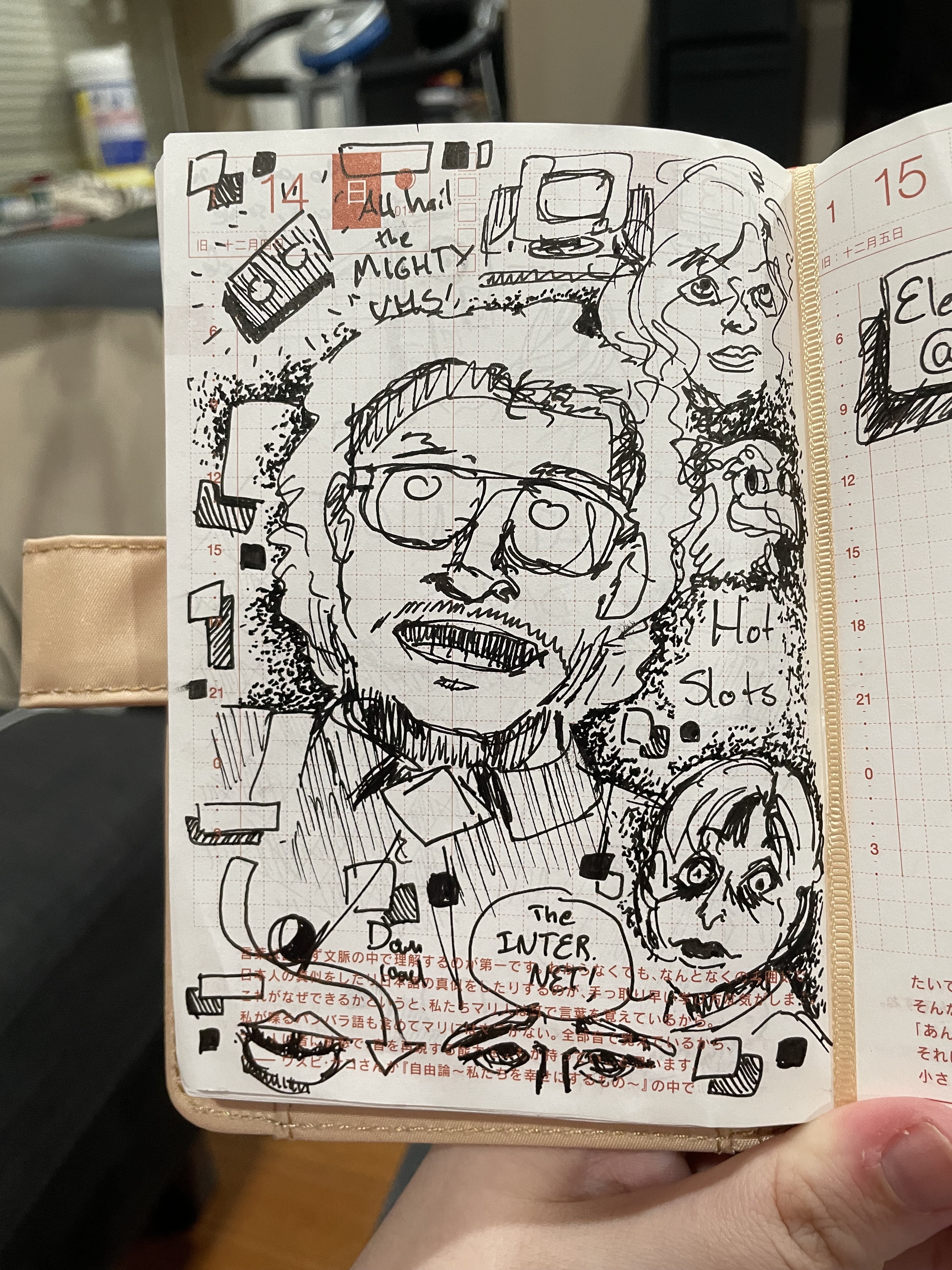 Sketch page of instructional VHS tapes
