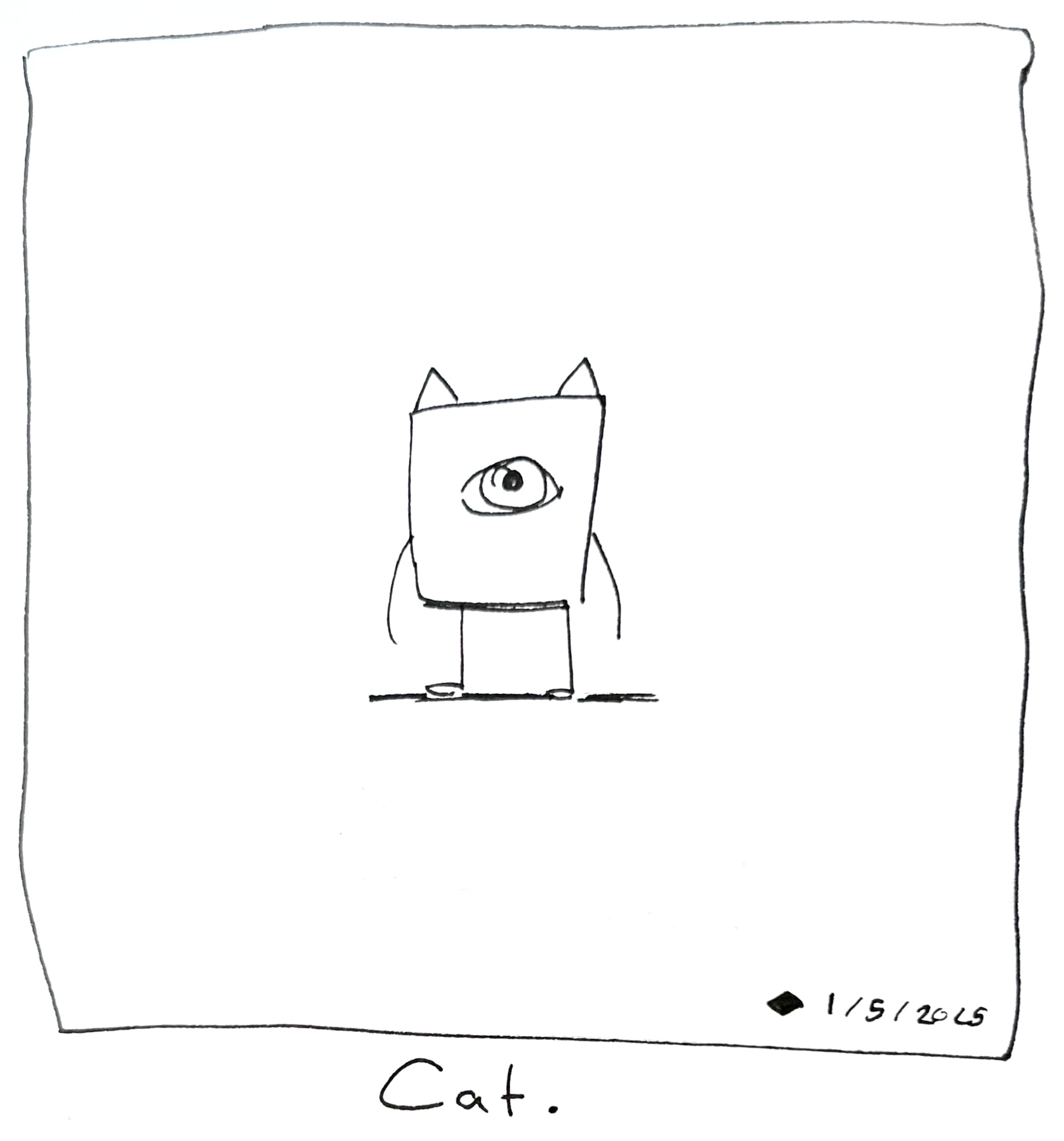 The little guy has cat ears. The caption reads "Cat."