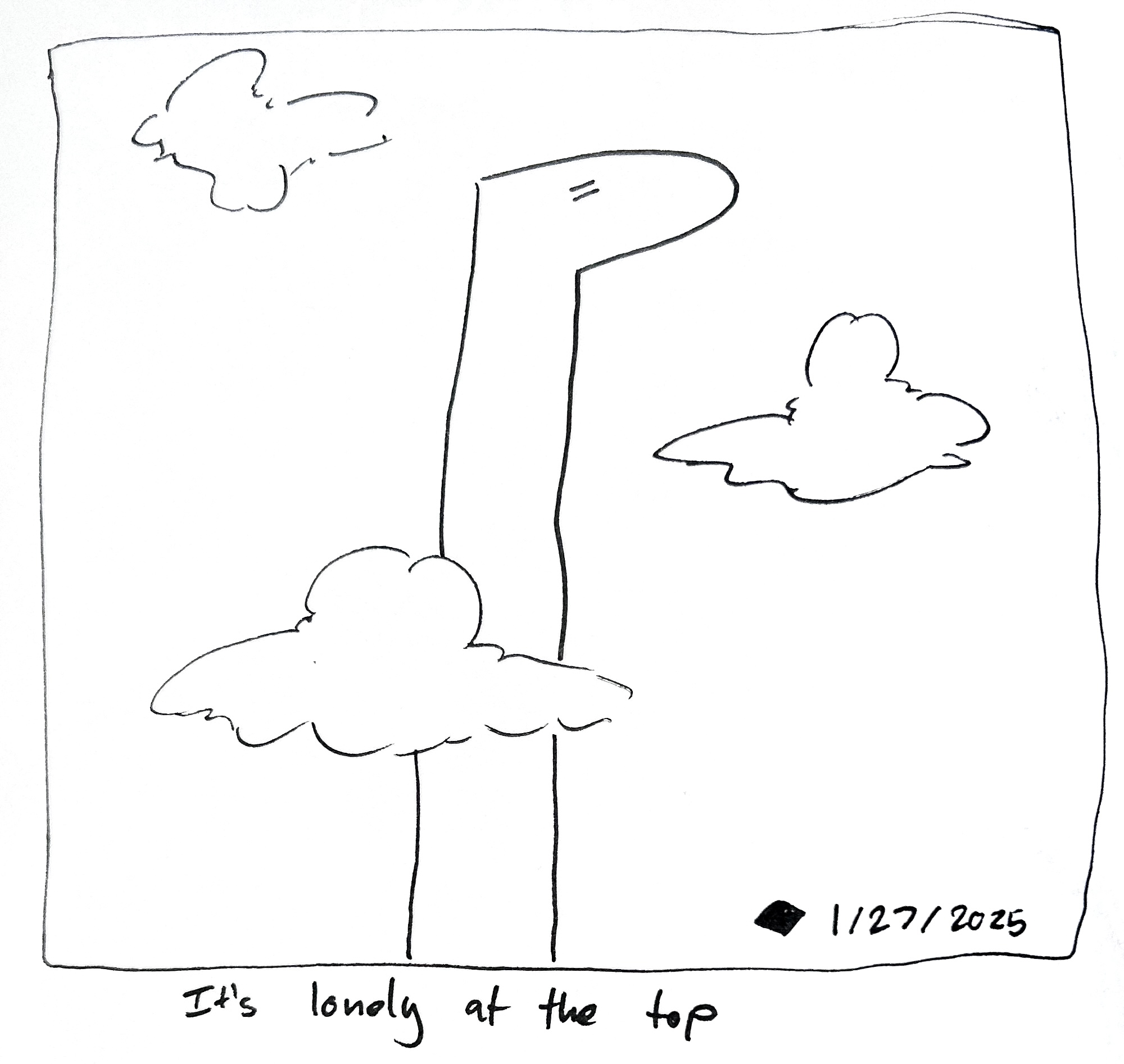 The tall one stretching into the sky. The caption reads "It's lonely at the top"