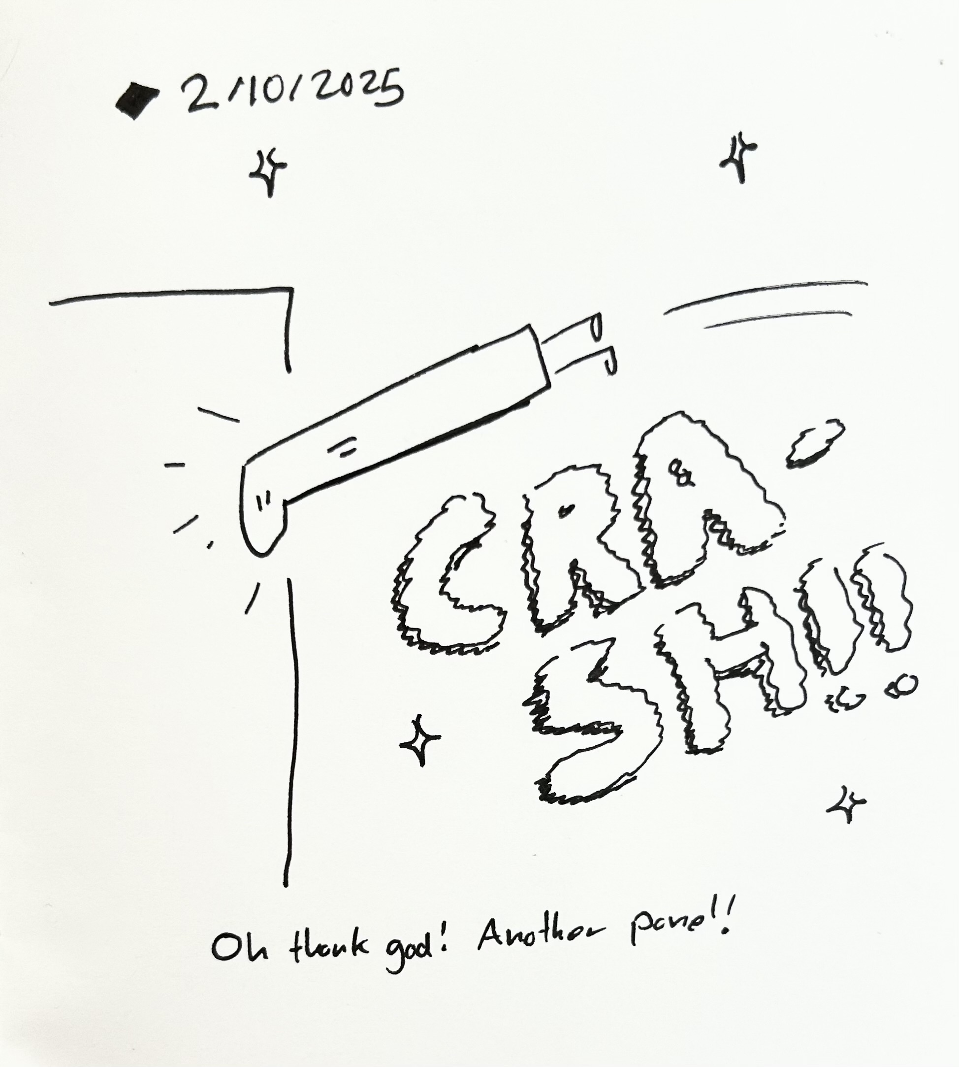 The tall one crashes into a panel. The caption reads "oh thank god, another panel!"