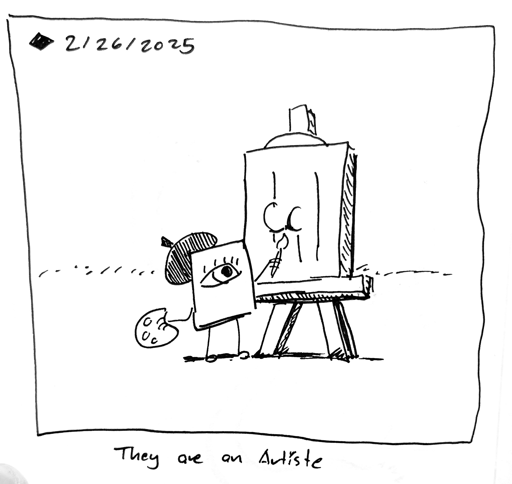 The little guy is painting a butt. The he caption reads "they are an artiste"