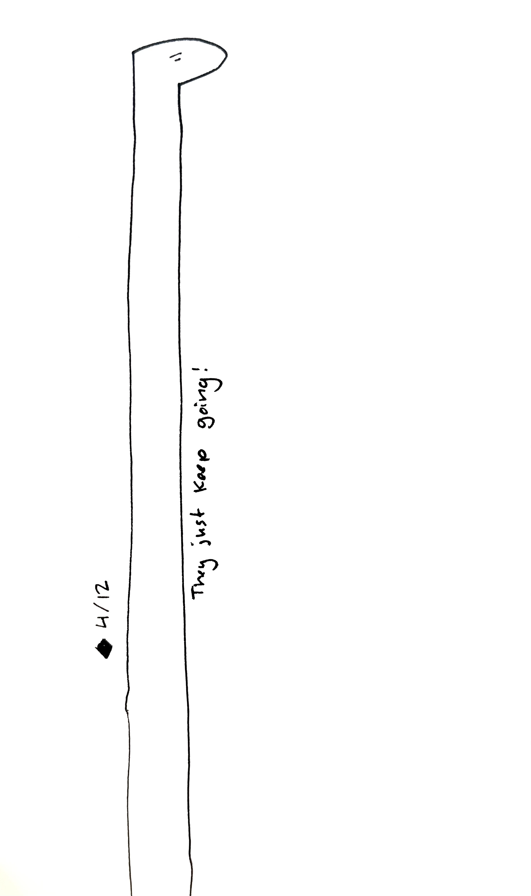 Long panel of the tall one extending. The caption reads "They just keep going!"