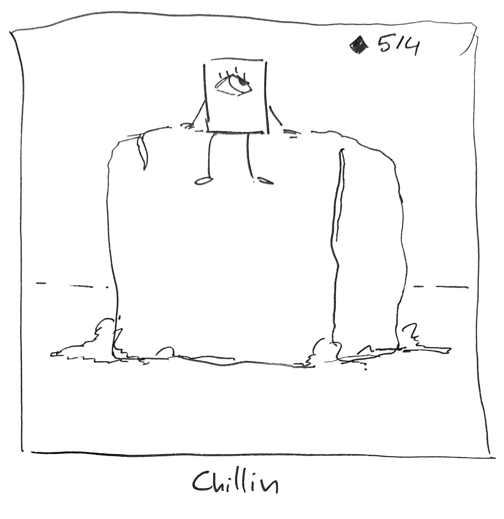 The little guy sits in an ice cube. The caption reads "chillin"