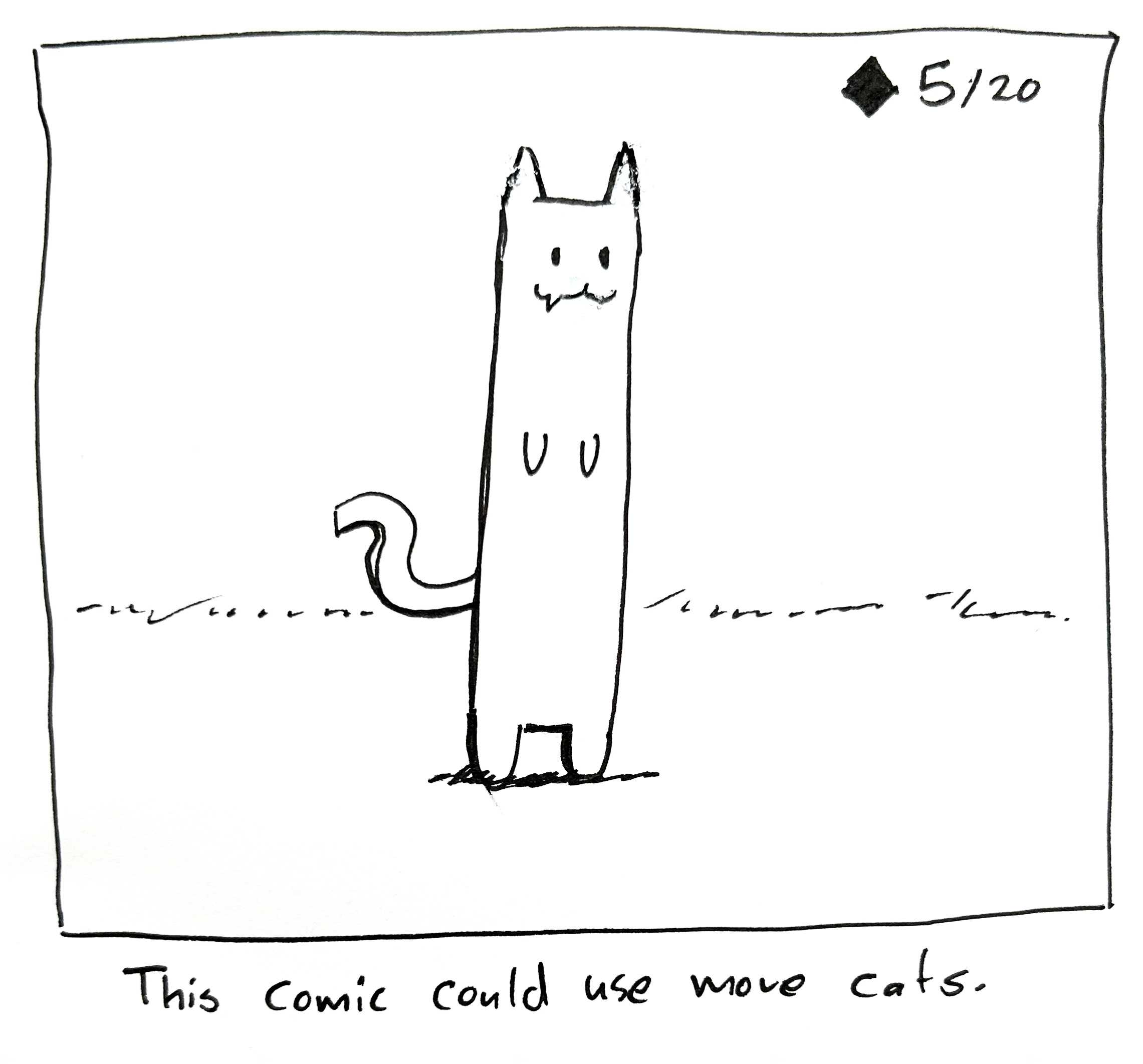 A tall cat stands in the field. The caption reads "This comic could use more cats"