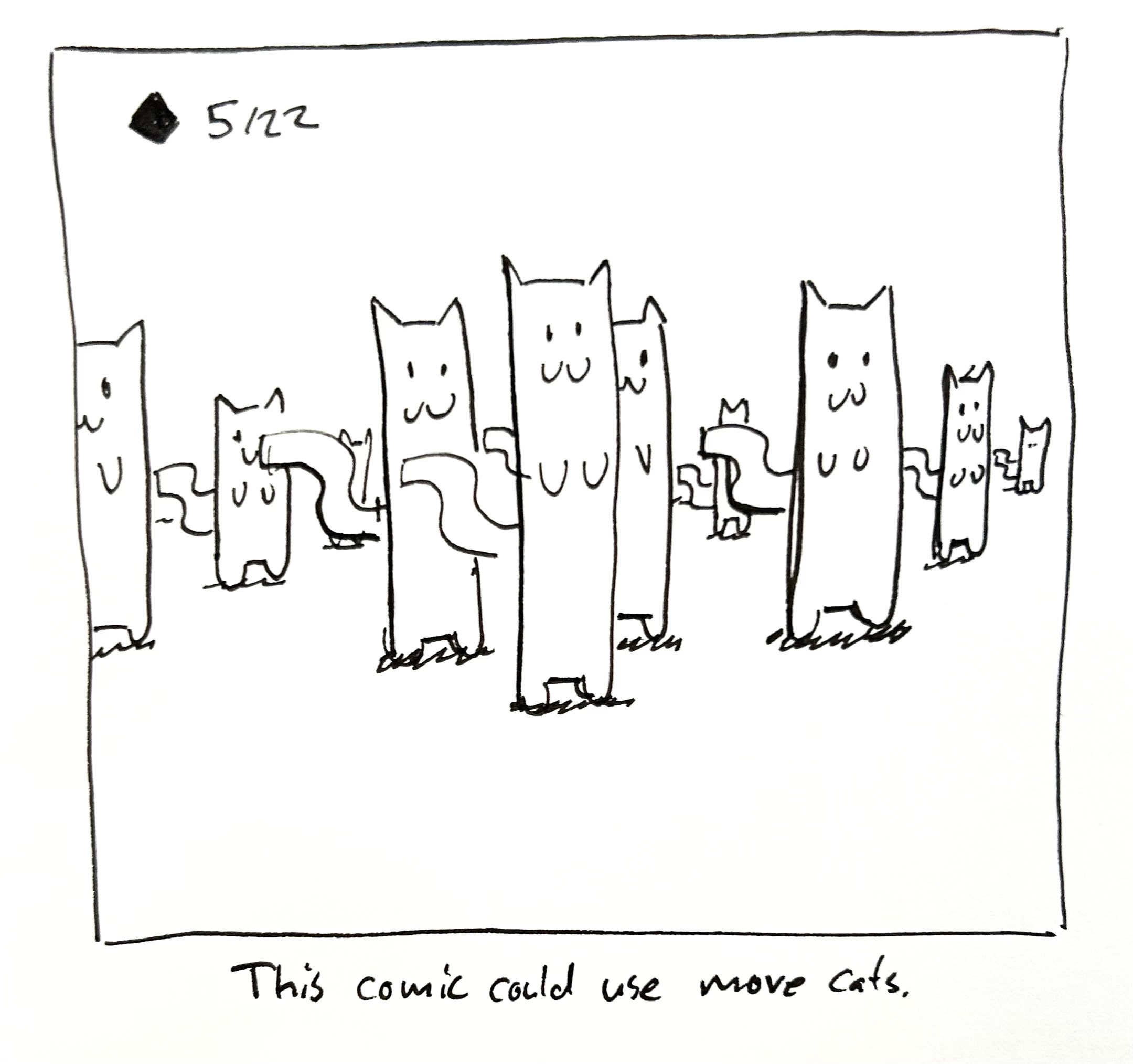 More cats in the field. The caption reads "this comic could use more cats"