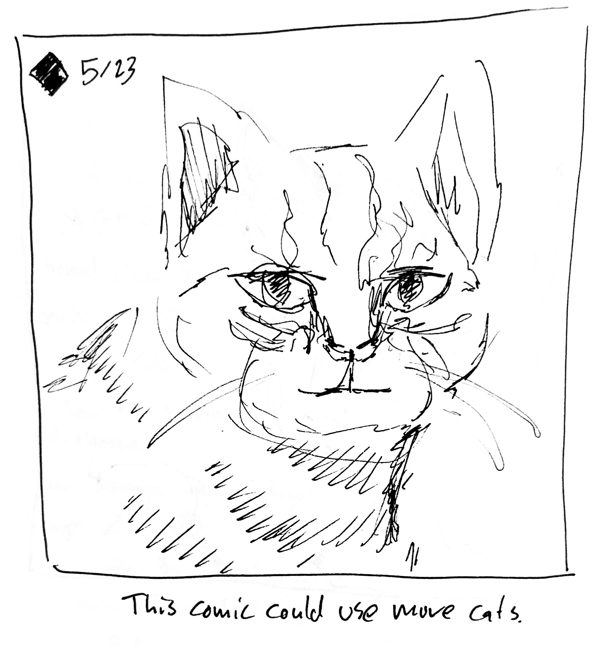 A more realistically drawn cat. The caption reads "this comic could use more cats."
