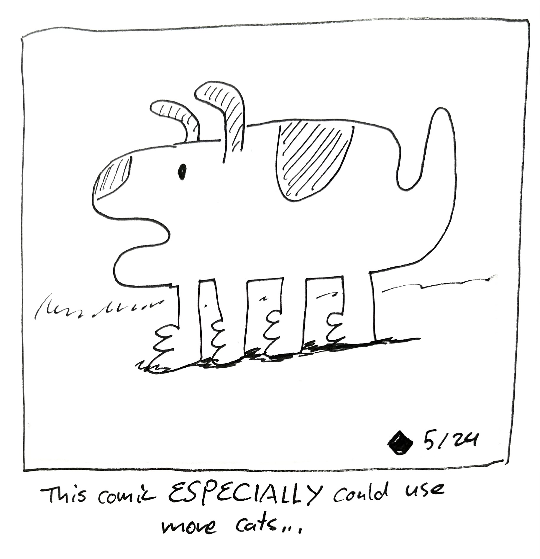 The good dog. The caption reads "this comic ESPECIALLY could use more cats…"