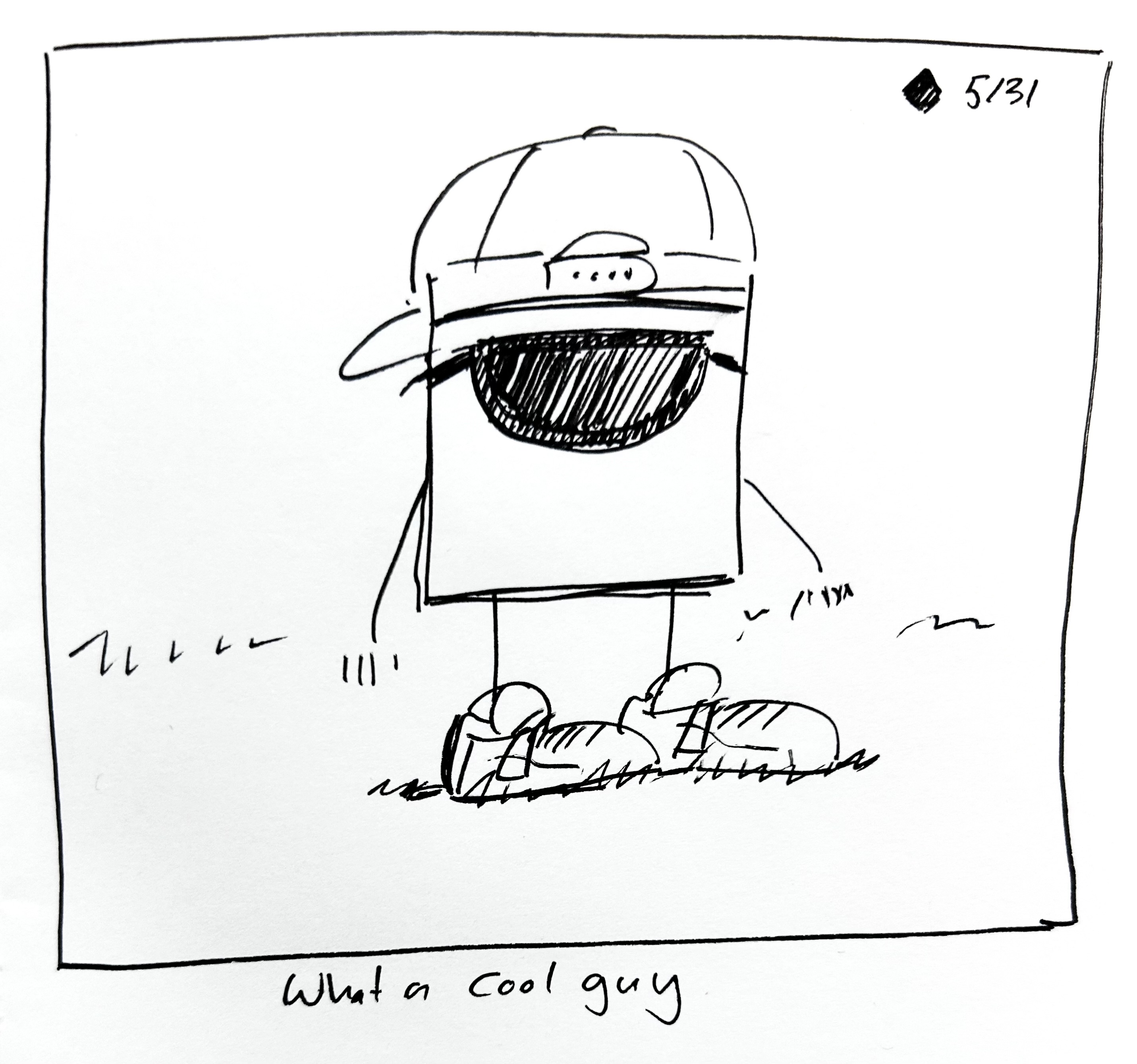 The little guy with some cool sneakers, a backwards baseball cap, and sunglasses. The caption reads "what a cool guy"
