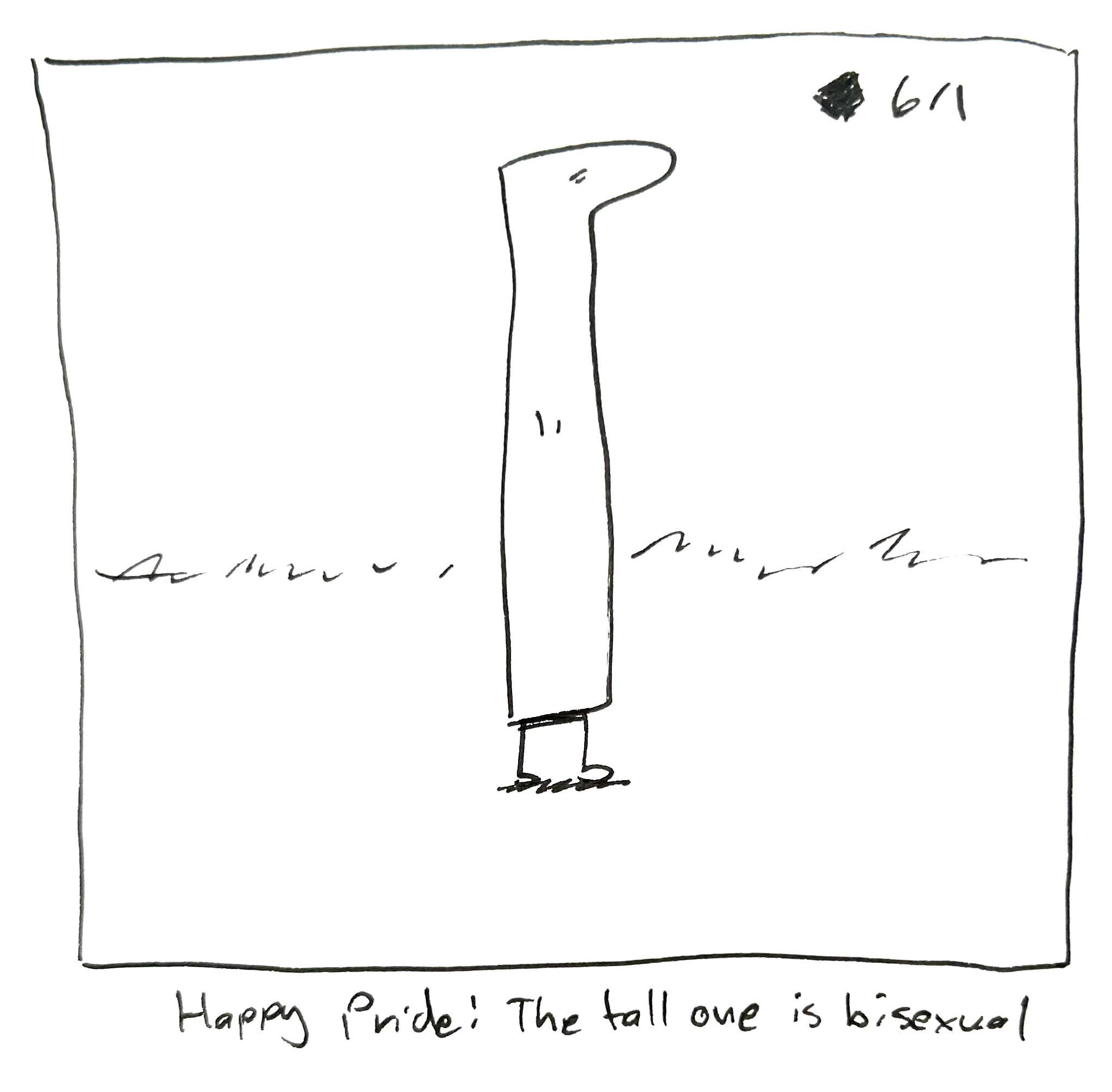 The tall one stands in a field. The caption reads "happy pride! The tall one is bisexual"