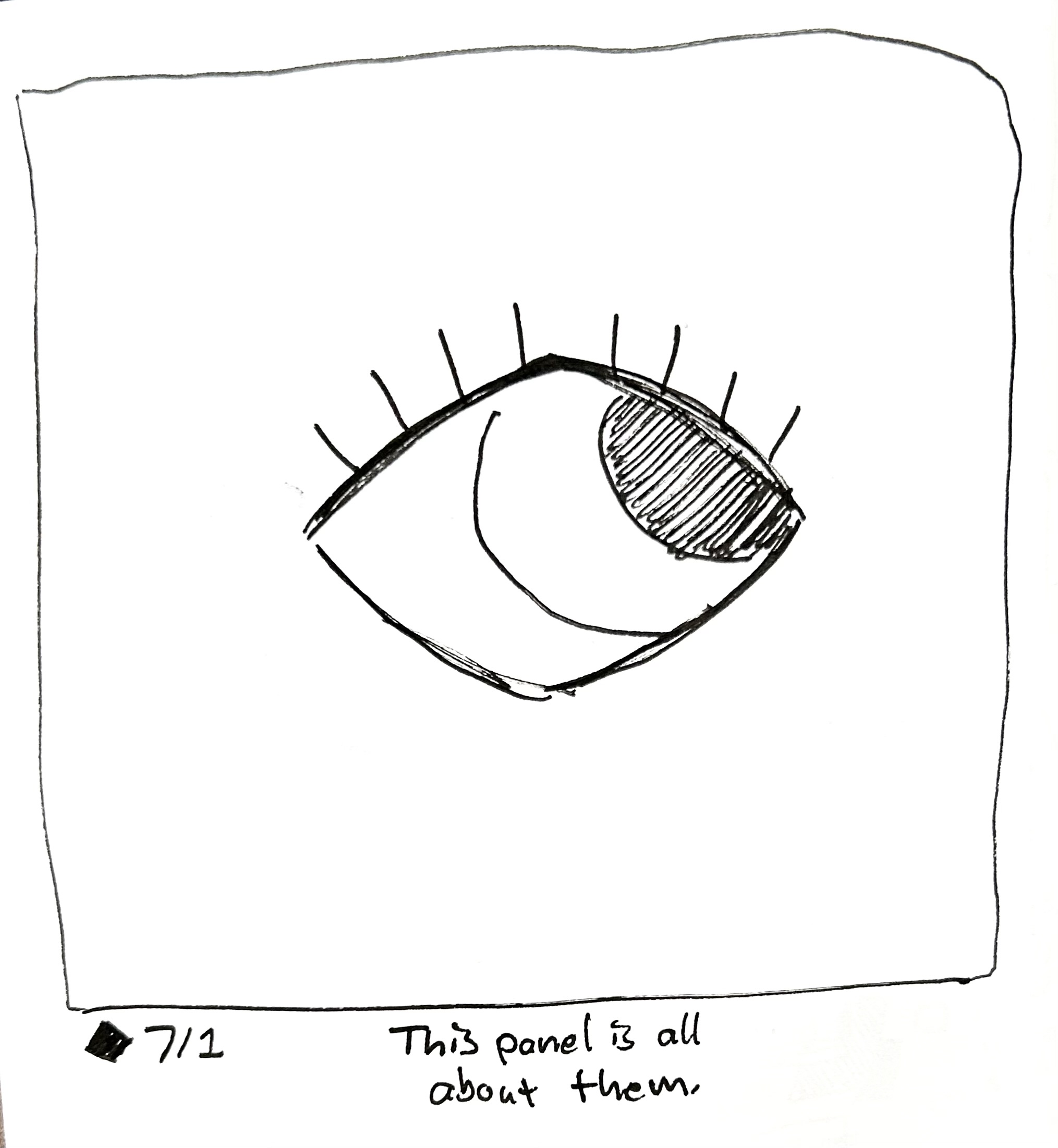 The little guy takes up the whole panel. The caption reads "this panel is all about them"