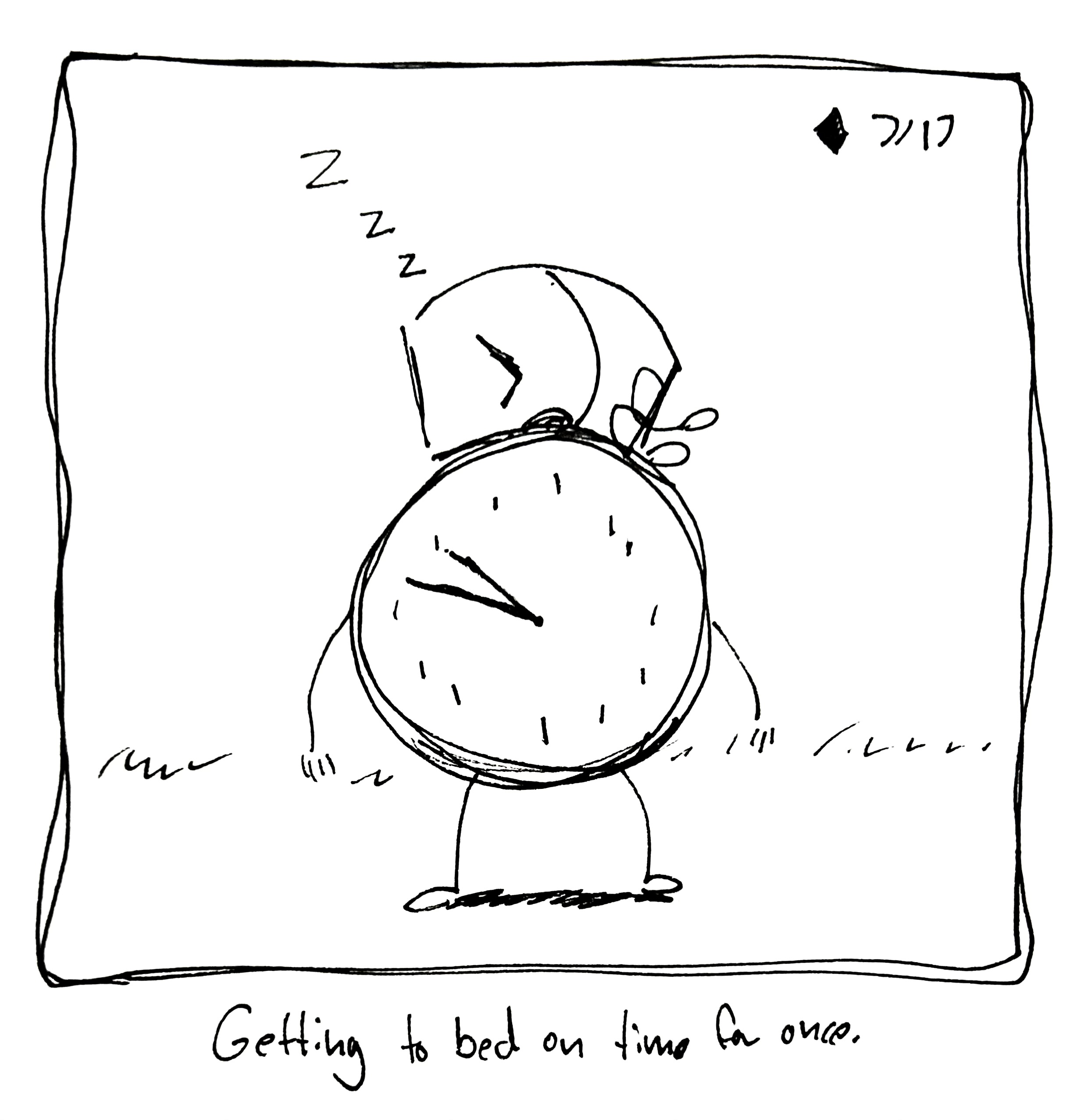 The little guy falls asleep curled up on time. The caption reads "Getting to sleep on time for once"