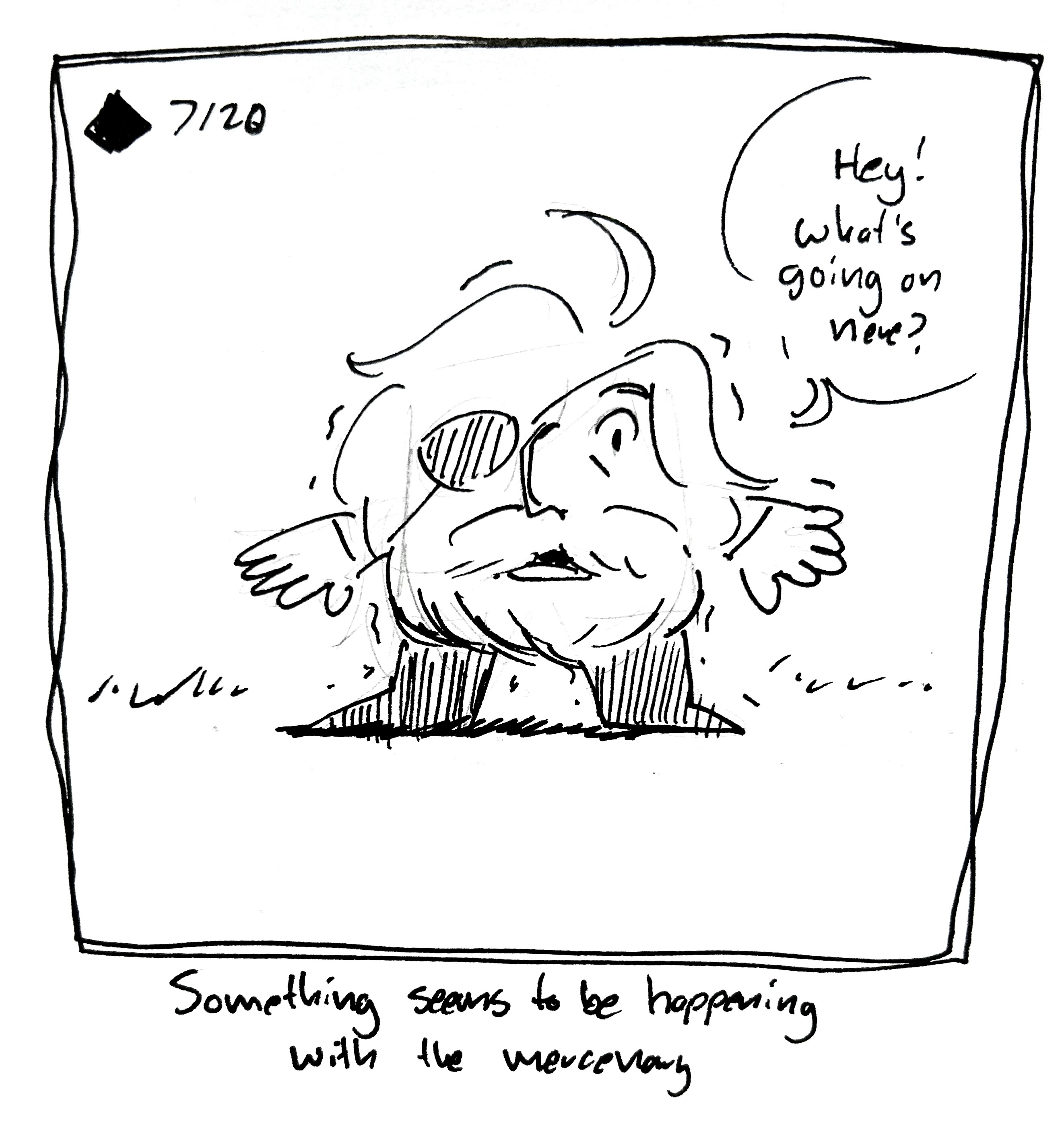 The mercenary starts shaking and says "Hey, what's going on here?" The caption reads "Something seems to bee happening with the mercenary"