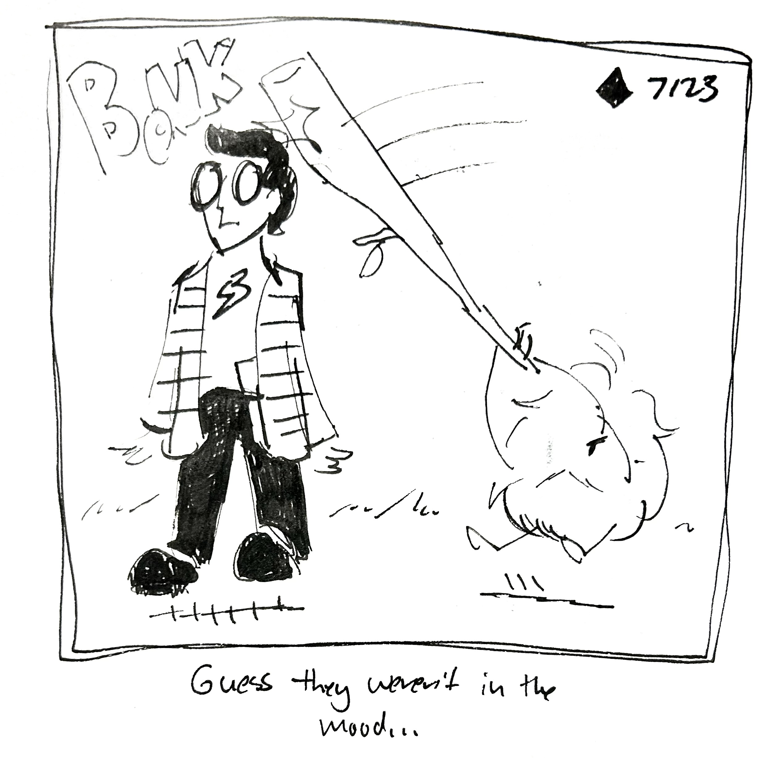 The mercenary bonks Scott McCloud on the head. The caption reads "guess they weren't in the mood"