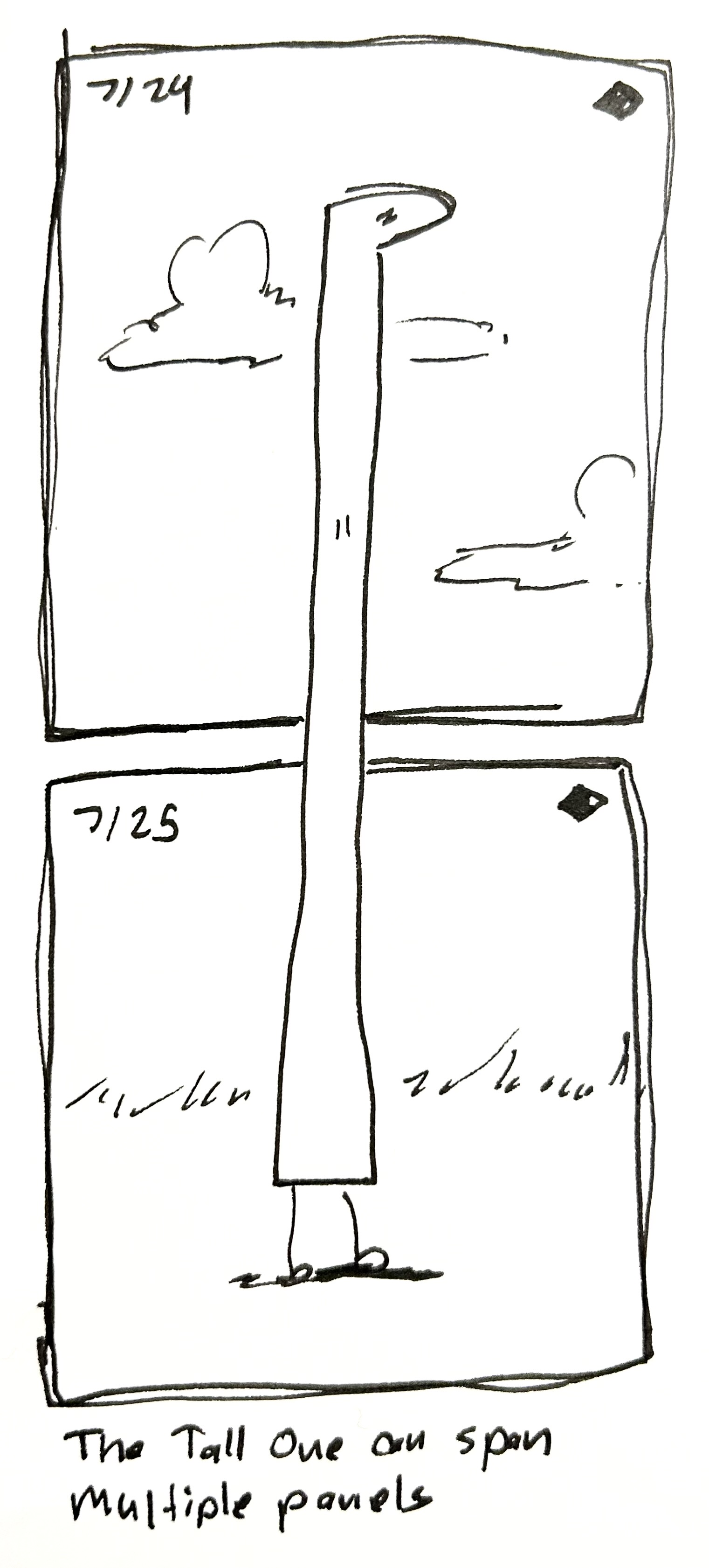 The tall one spans across multiple panels. The caption reads "the tall one can span across multiple panels