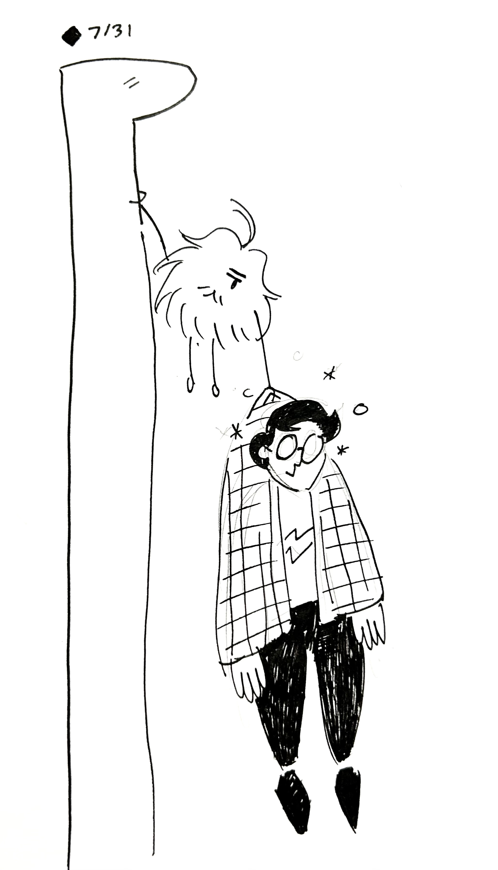 The tall one extends while the Mercenary hangs on with one hand, and holds on to Scott McCloud in the other