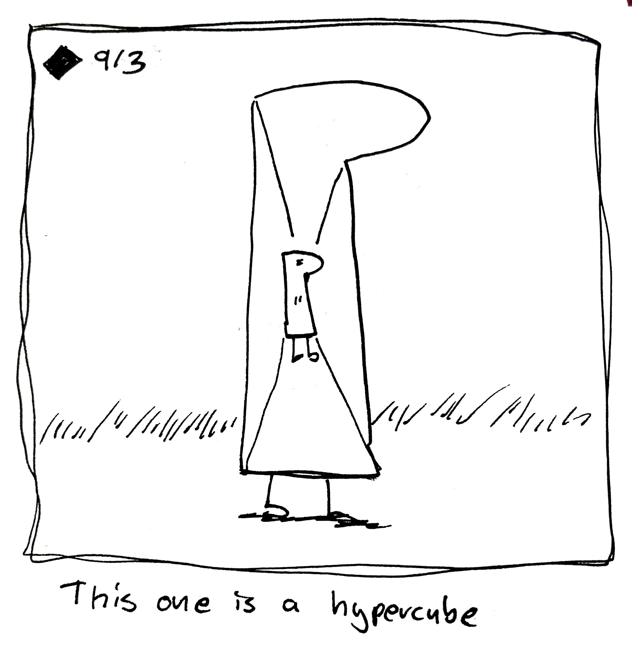 A hypercubeesque version of the Talk One. The caption reads "this one is a hypercube"