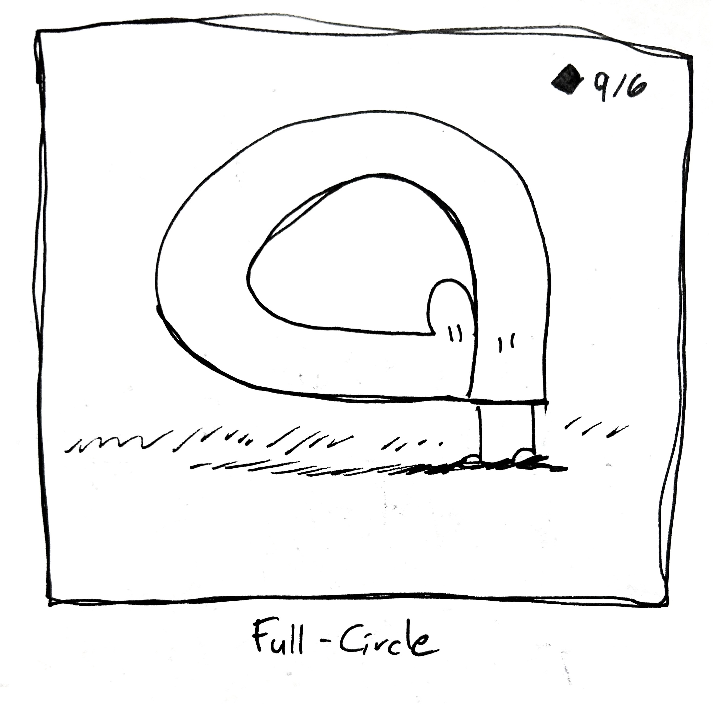 The tall one loops back in on themself. The caption reads "full circle"