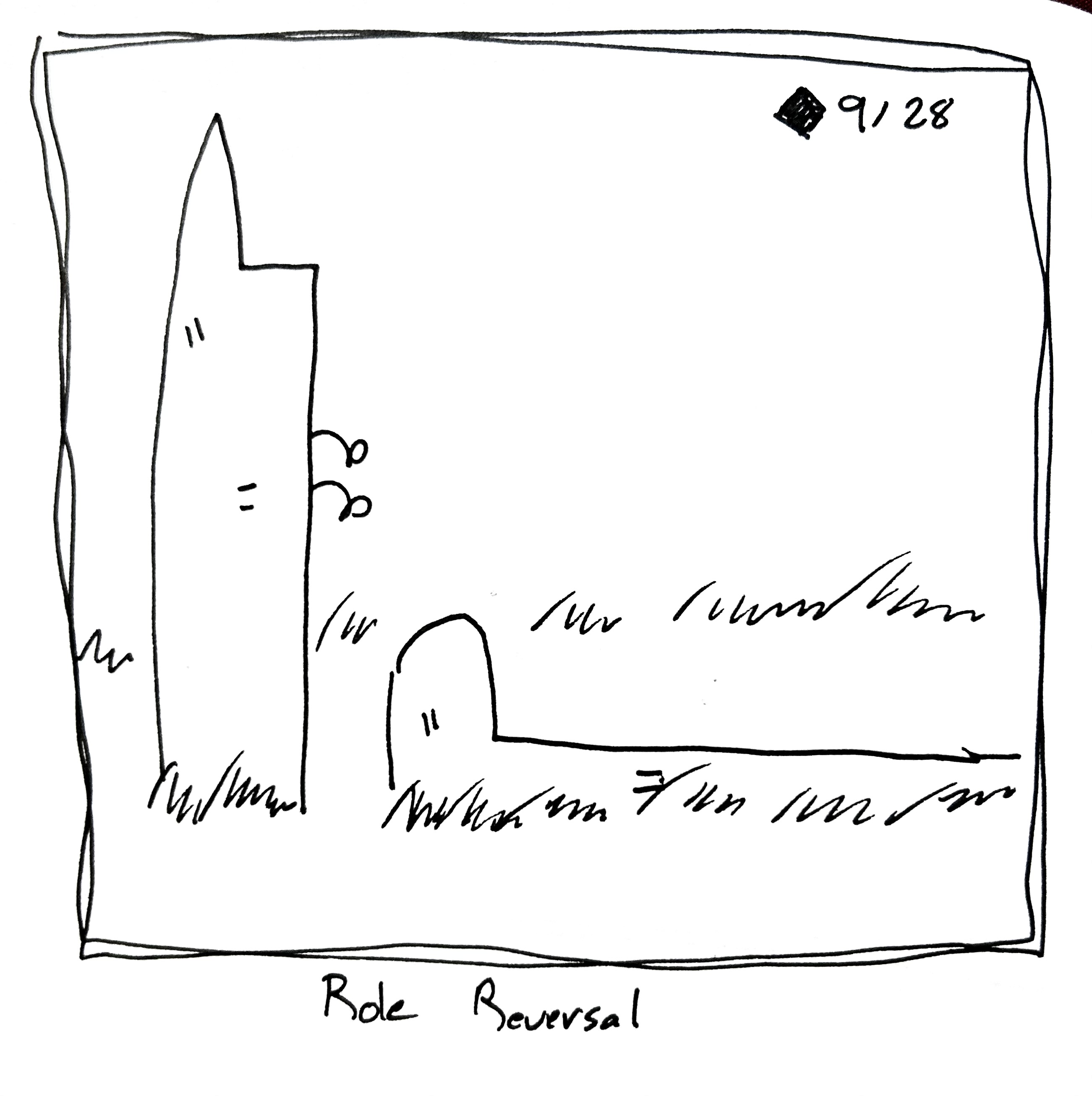 The wide one and tall one lie on their backs, making it look like the wide one is tall and the tall one is wide. The caption reads "role reversal"