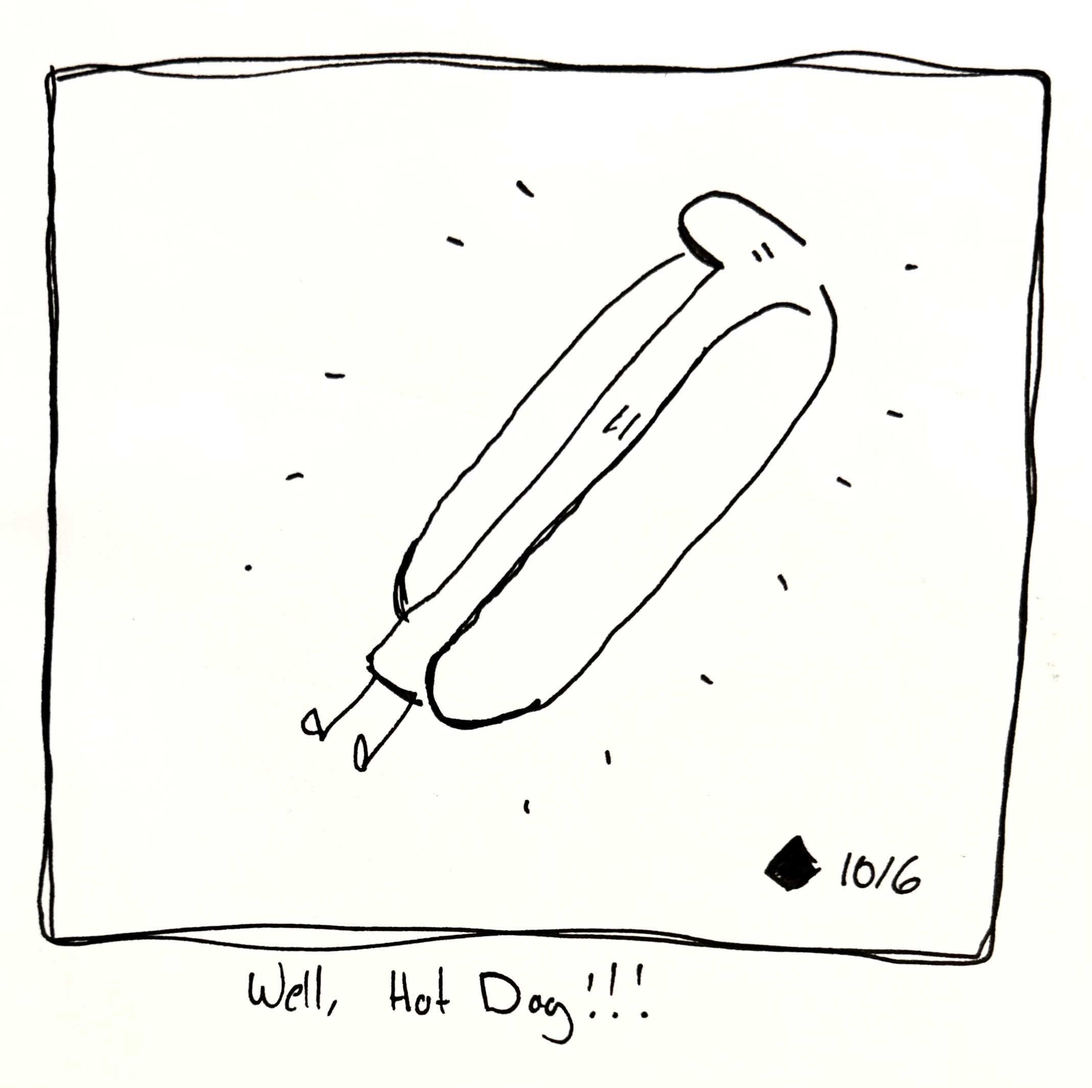 The tall one relaxes in a hot dog bun. The caption reads "well, hot dog!!!"