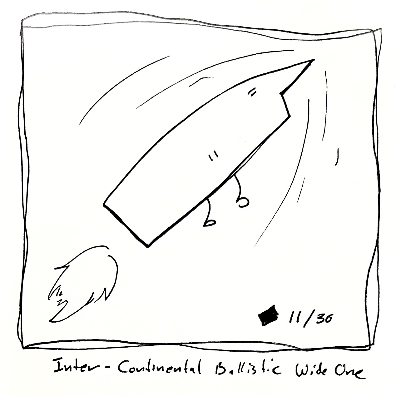 The wide one rockets off into the air like a missile. The caption reads "Inter-Continental Ballistic Wide One"