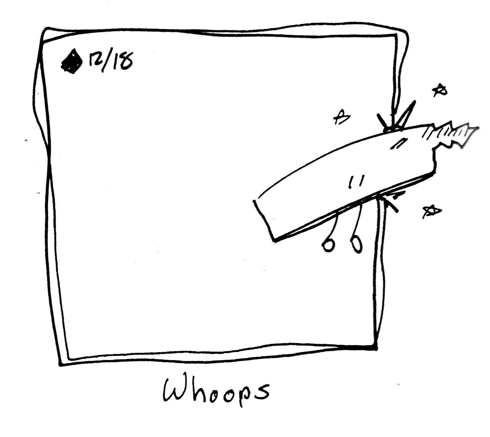 The wide one has crashed through the side of the panel and gotten stuck. Their nose is dented and they've got stars floating around their head. The caption reads "whoops"