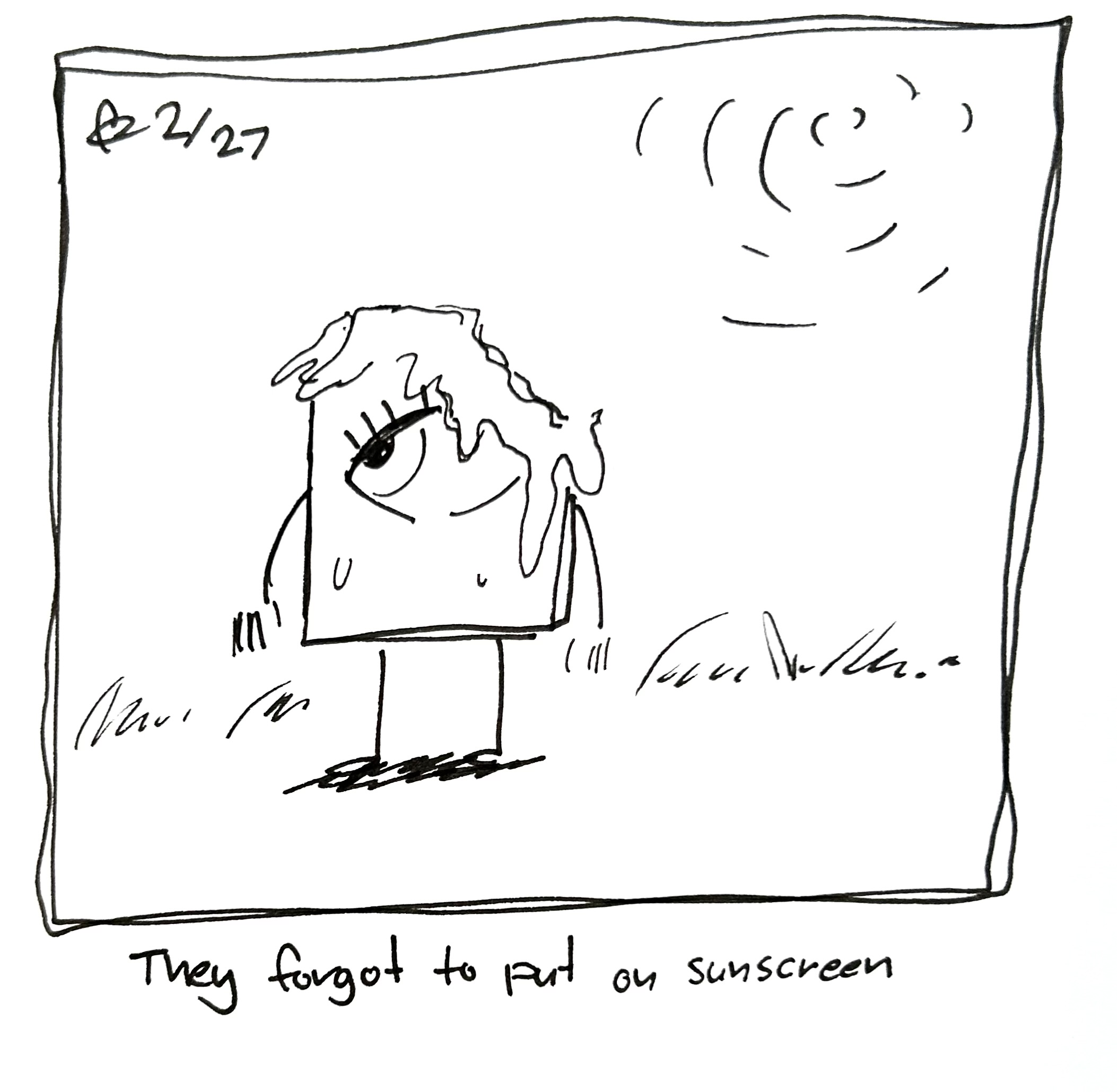 The little guy melts in the sun. The caption reads "They forgot to put on sunscreen"