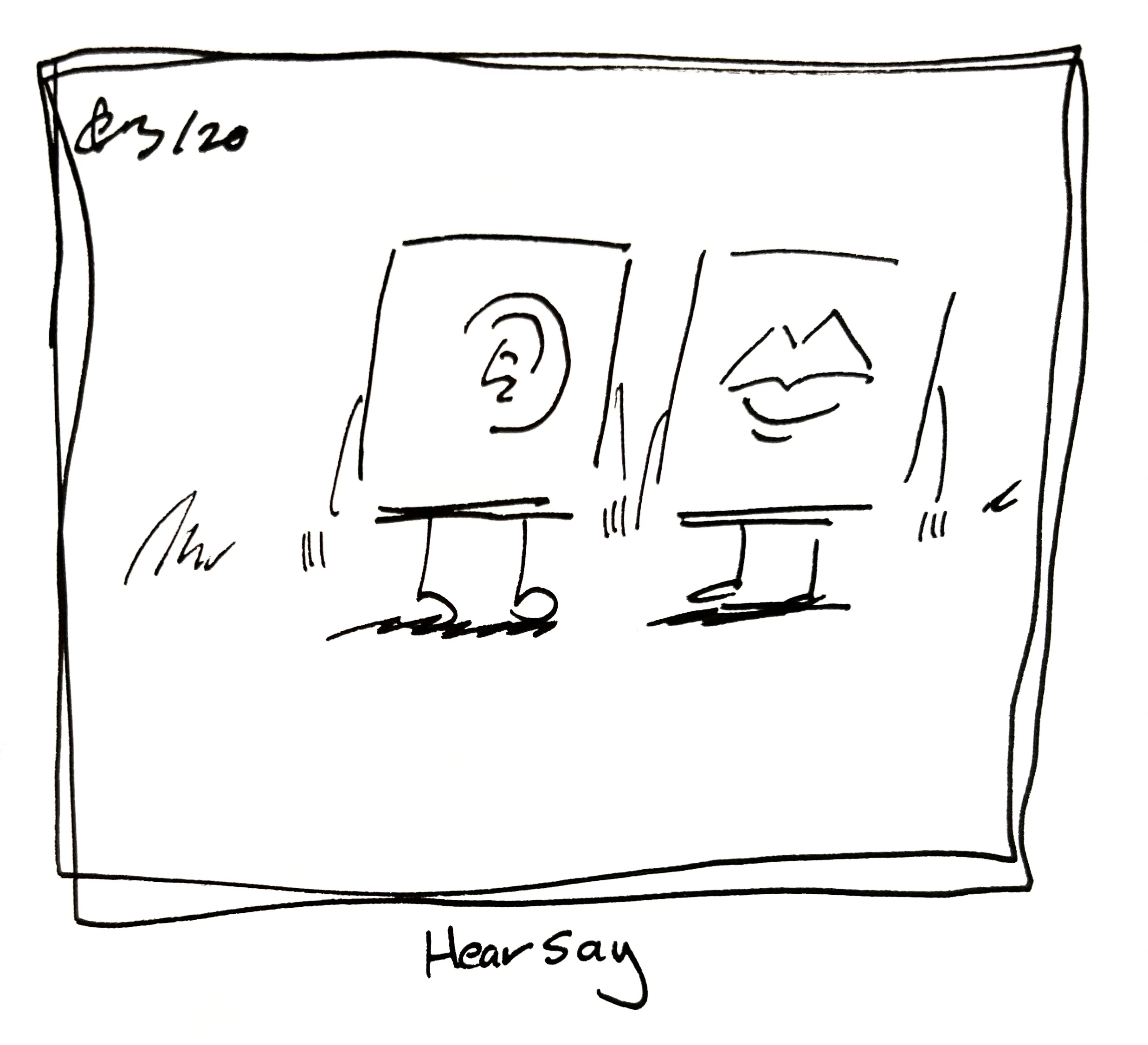 the ear cousin and the mouth cousin are hanging out. The caption reads "hearsay"