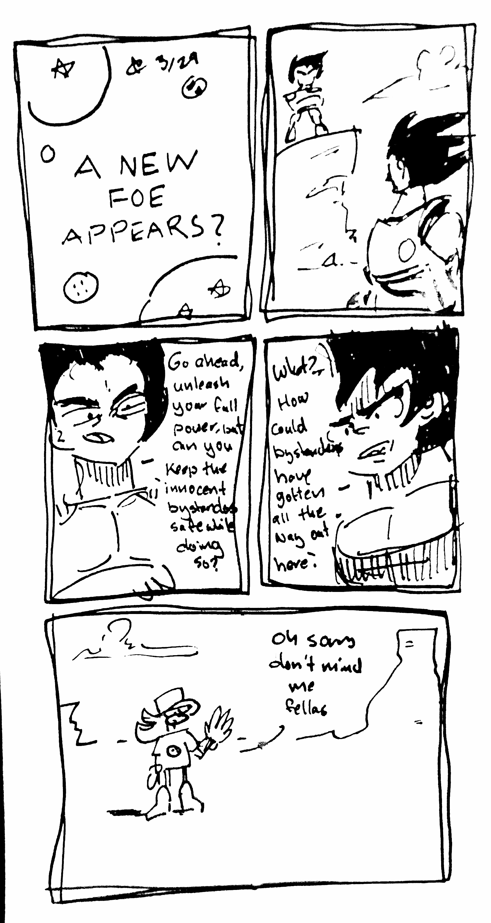 5 panel comic
first panel - dragon ball z title card saying "a new foe appears?"
second panel - goku and vegeta stare each other down
third panel - vegeta says "go ahead, unleash your full power, but can you keep the innocent bystanders safe while doing so?"
fourth power - goku, surprised says "what? how could bystanders have gotten all the way out here"
fifth panel - vape shadow waves from the middle if the desert saying "sorry, don't mind me, fellas"
