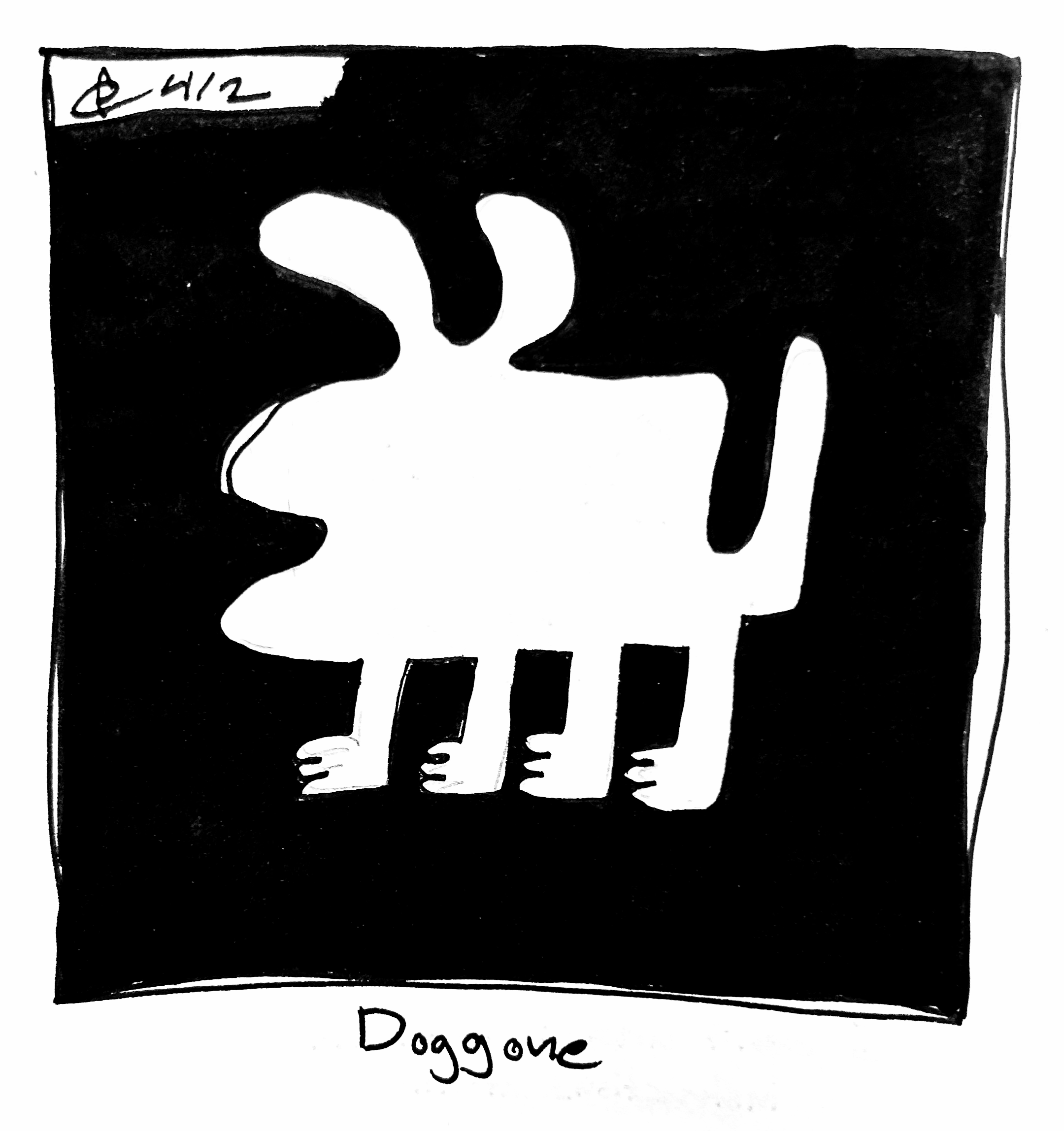 against a black background, it looks like the silhouette of the good dog had been cut out of it. The caption reads "doggone"