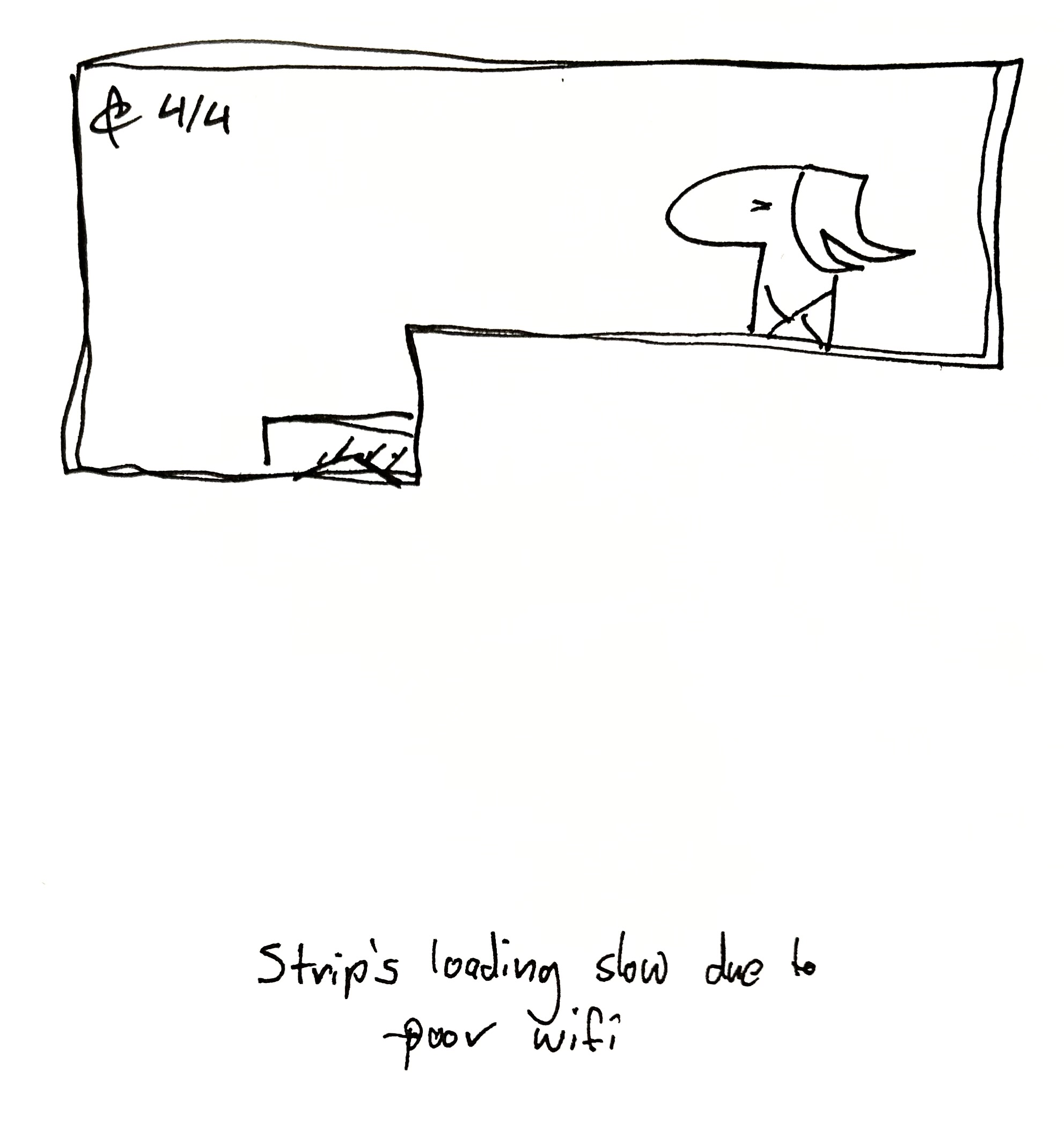 the panel has only loaded the upper part. You can see the Little Guy and the Lydia Táll One can be seem peeking out. The caption reads "Strip's loading slow due to poor wifi"