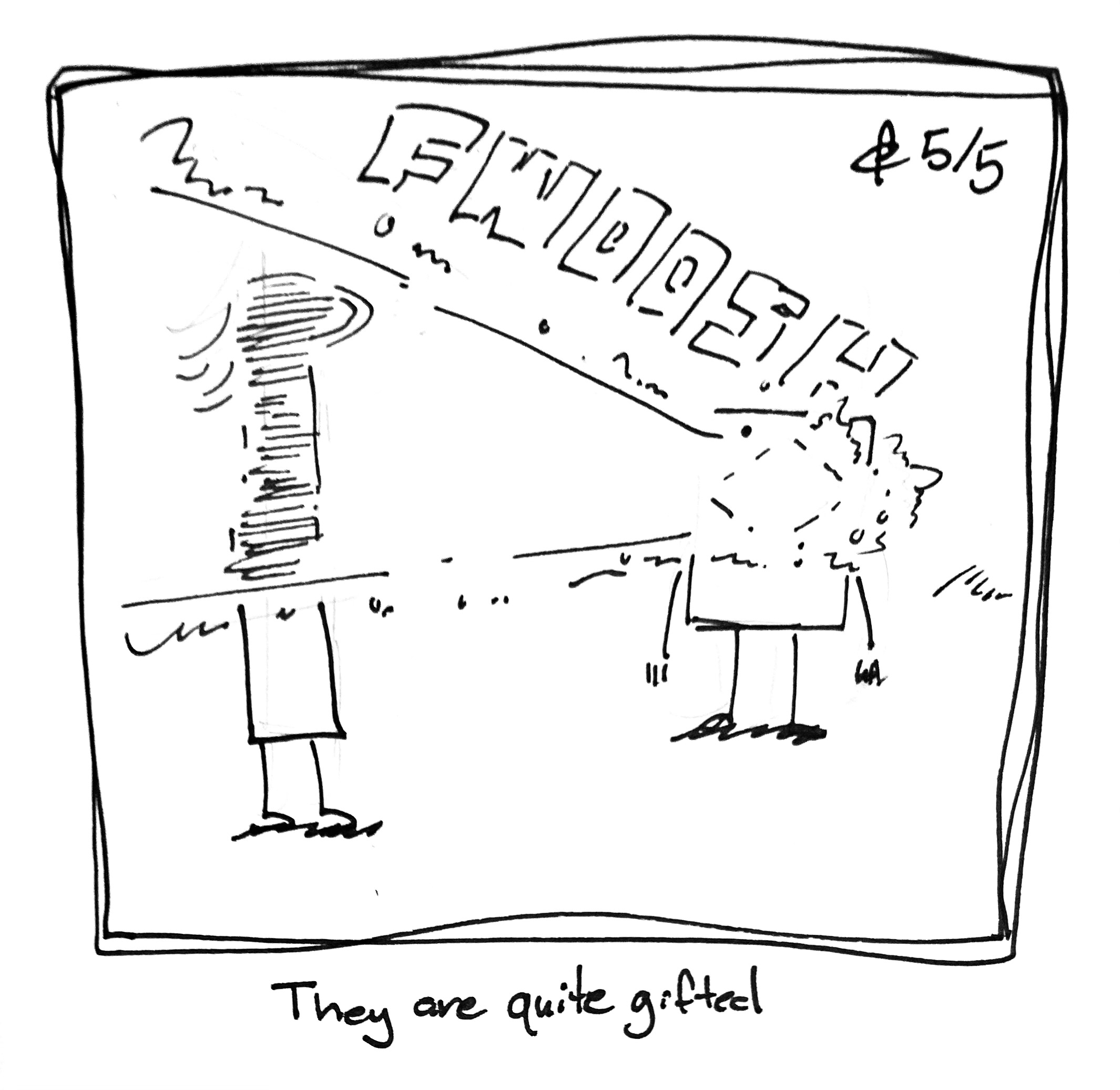 The little guy shoots a beam out of their eye like Cyclops from the X-Men. The blast hits the Lydia Táll One. The caption reads "They are quite gifted"