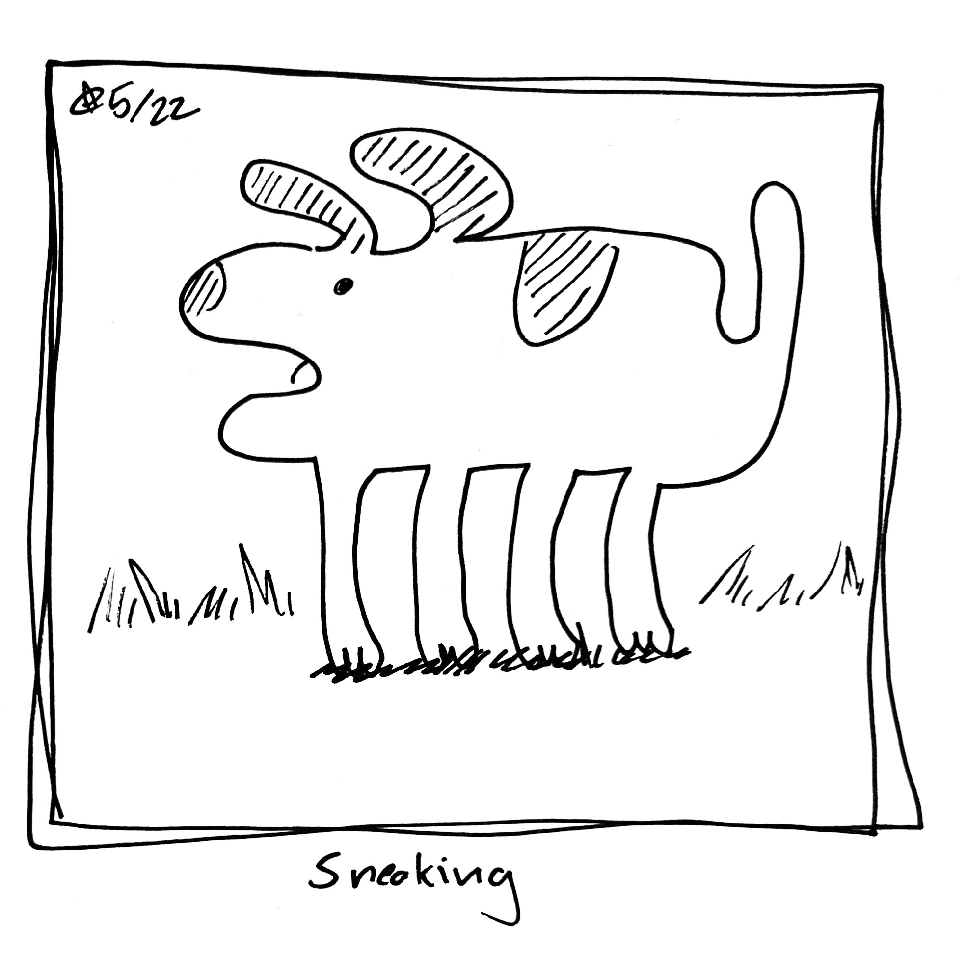 The good dog is on their tippy toes. The caption reads "sneaking"