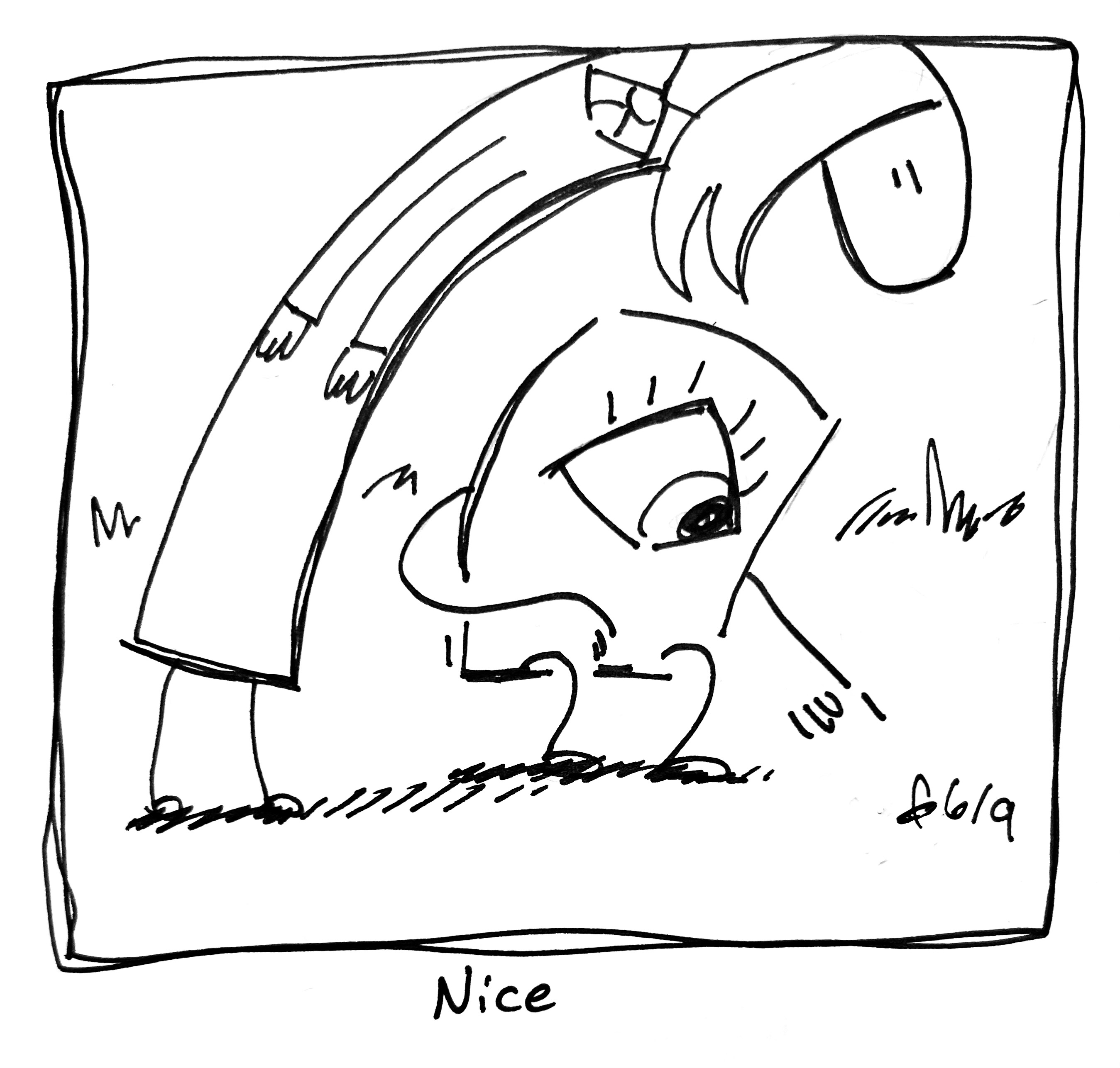 The Little Guy crouches and points at today's date on the comic, 6/9. The Lydia Táll One leans over to see as well. The caption reads "nice"