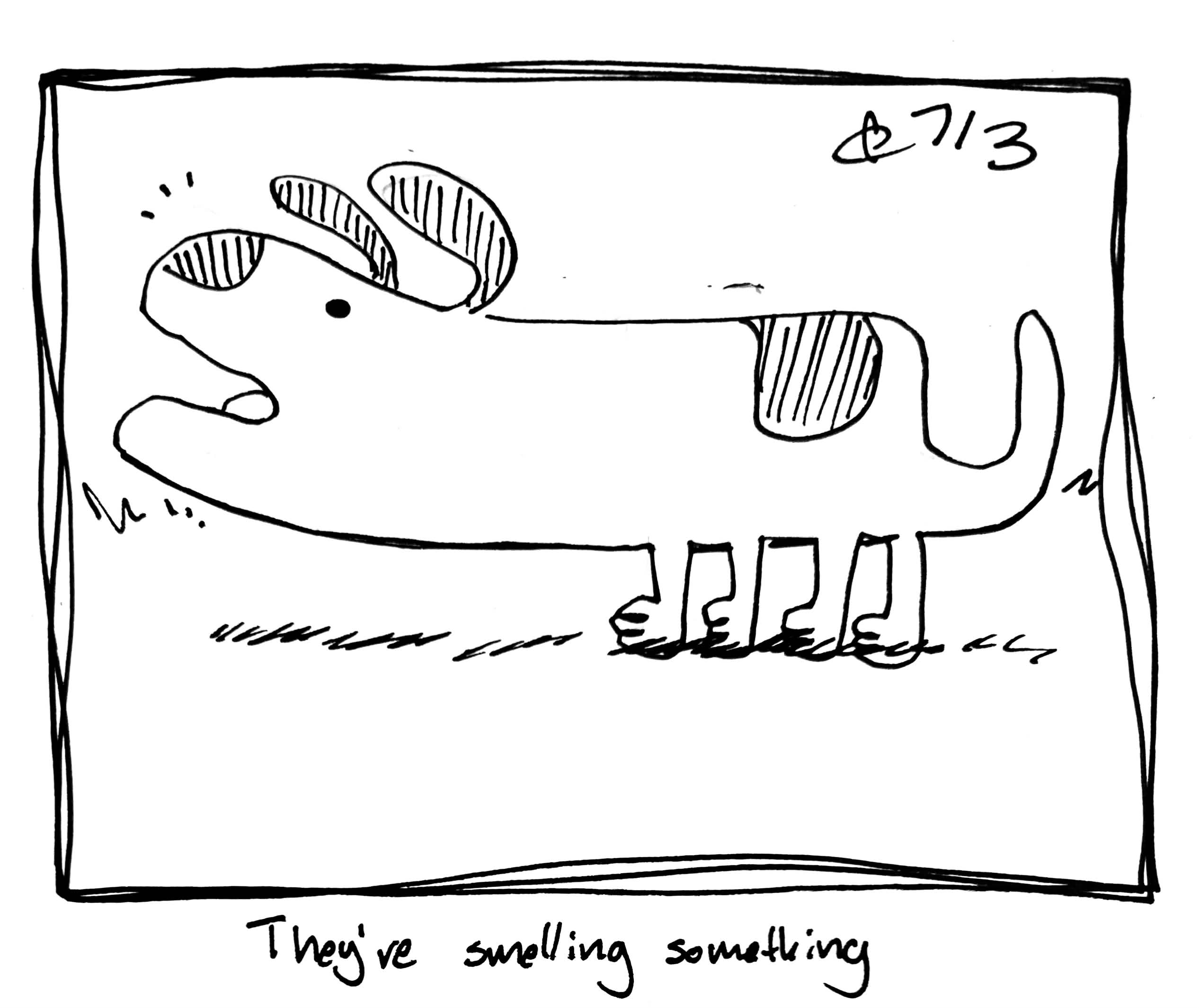 The Good Dog extends their neck out and sticks their nose up. The caption reads "they're smelling something"