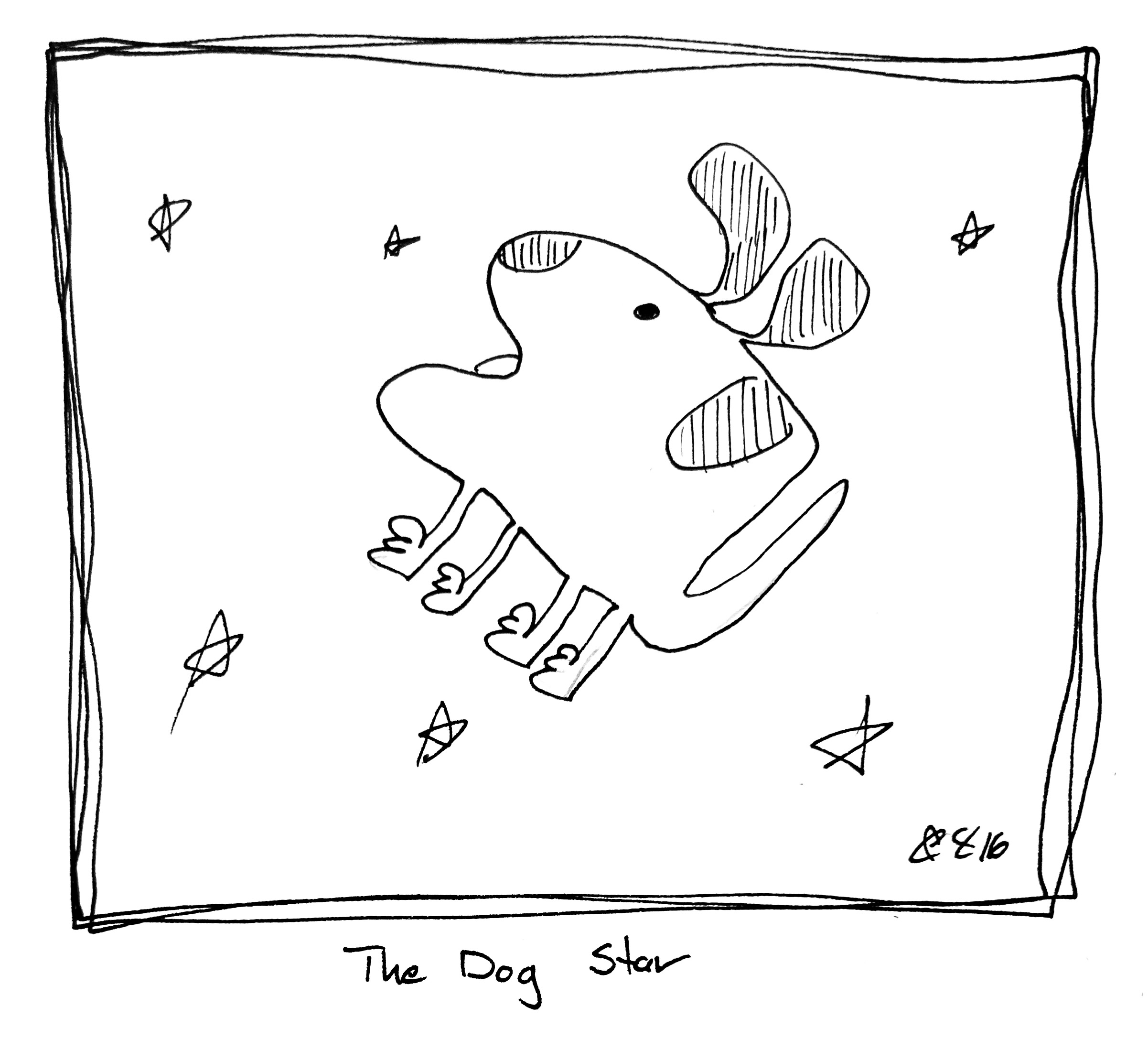 The dog is floating in space. The caption reads "The Dog Star"