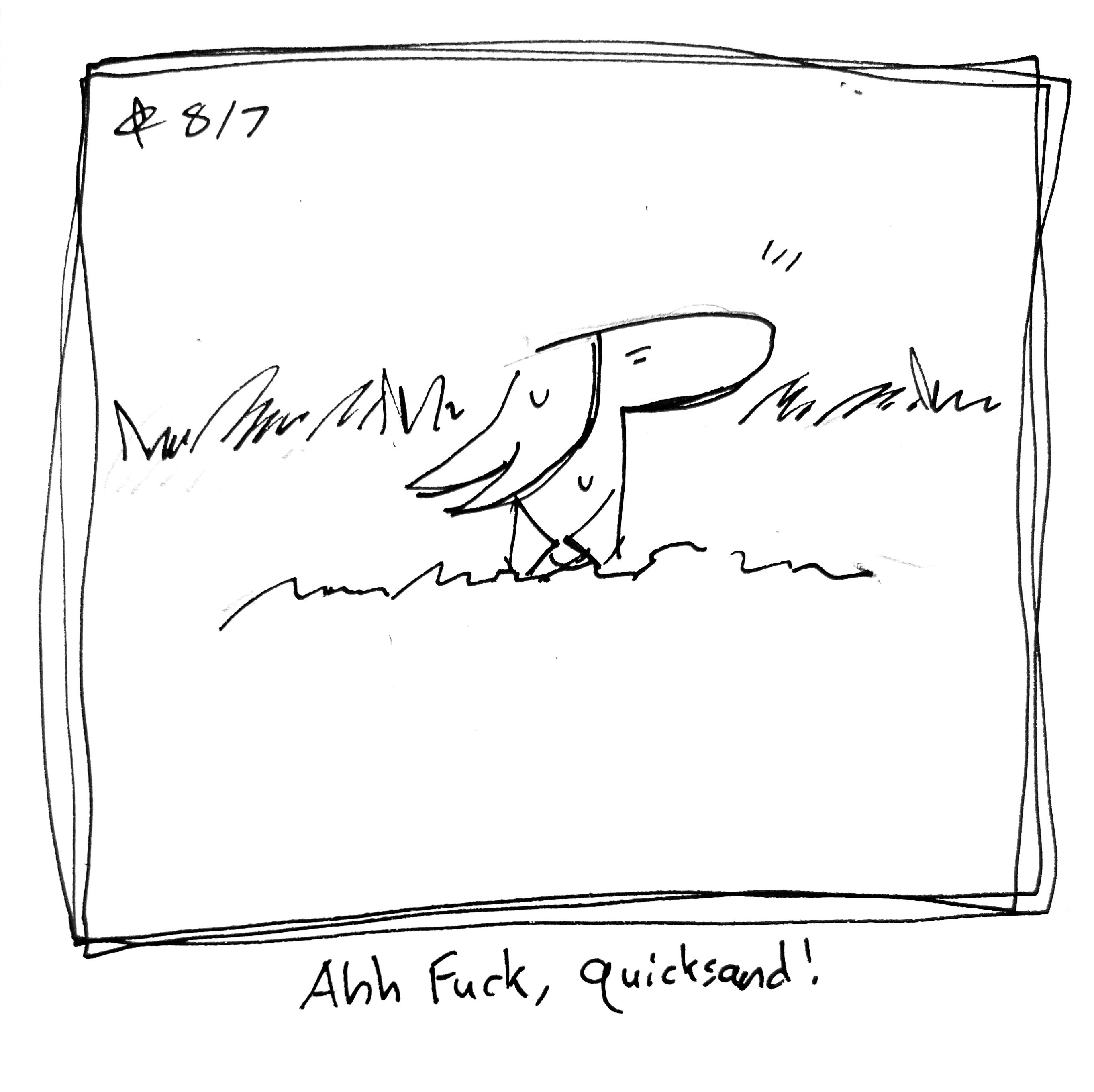 The Lydia Táll One sinks into quicksand looking nervous and sweating. The caption reads "Ahh Fuck, quicksand!"