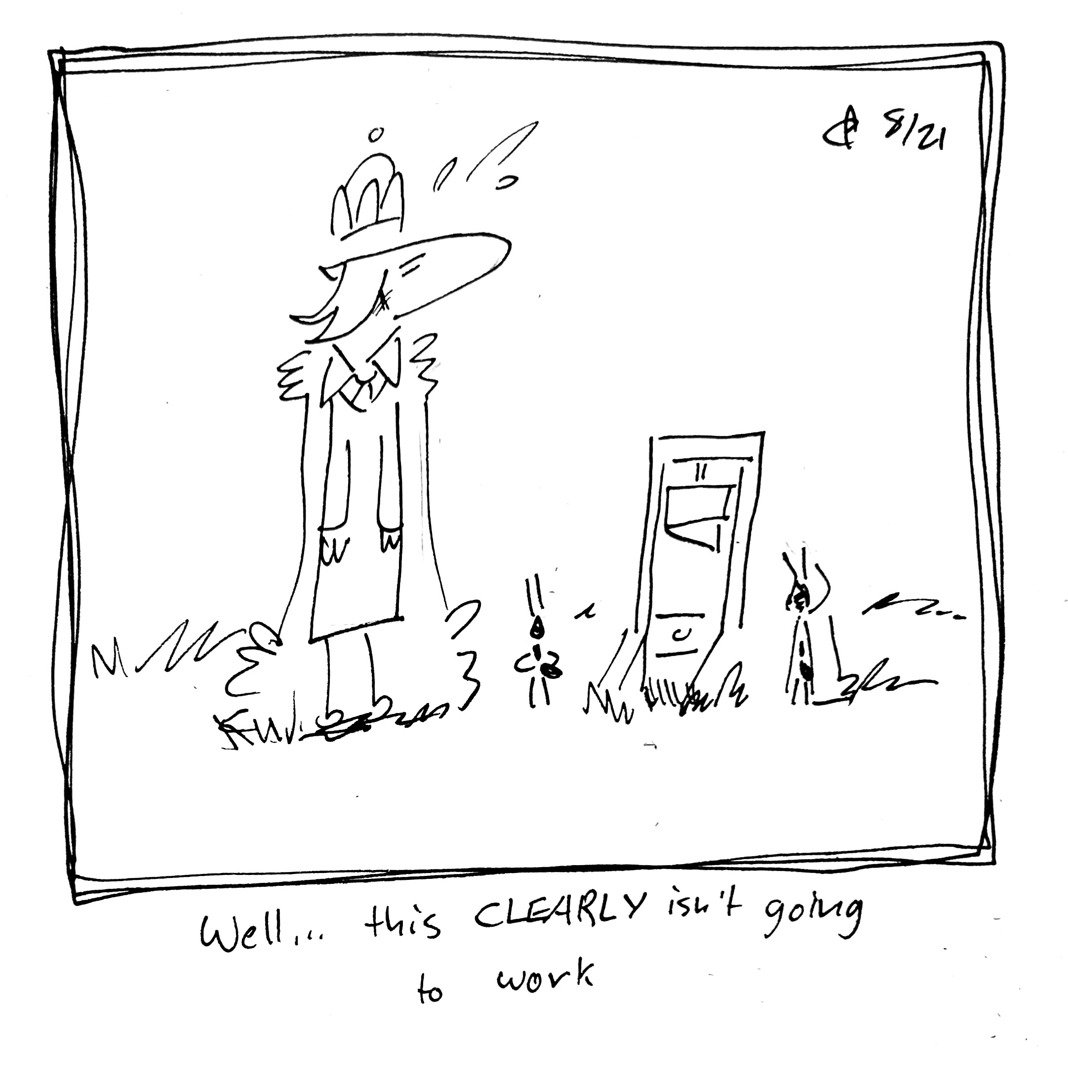 The Lydia Táll Ant Queen is led to a guillotine, which is ant-sized. Nobody else knows what to do. The caption reads "well...this CLEARLY isn't going to work"