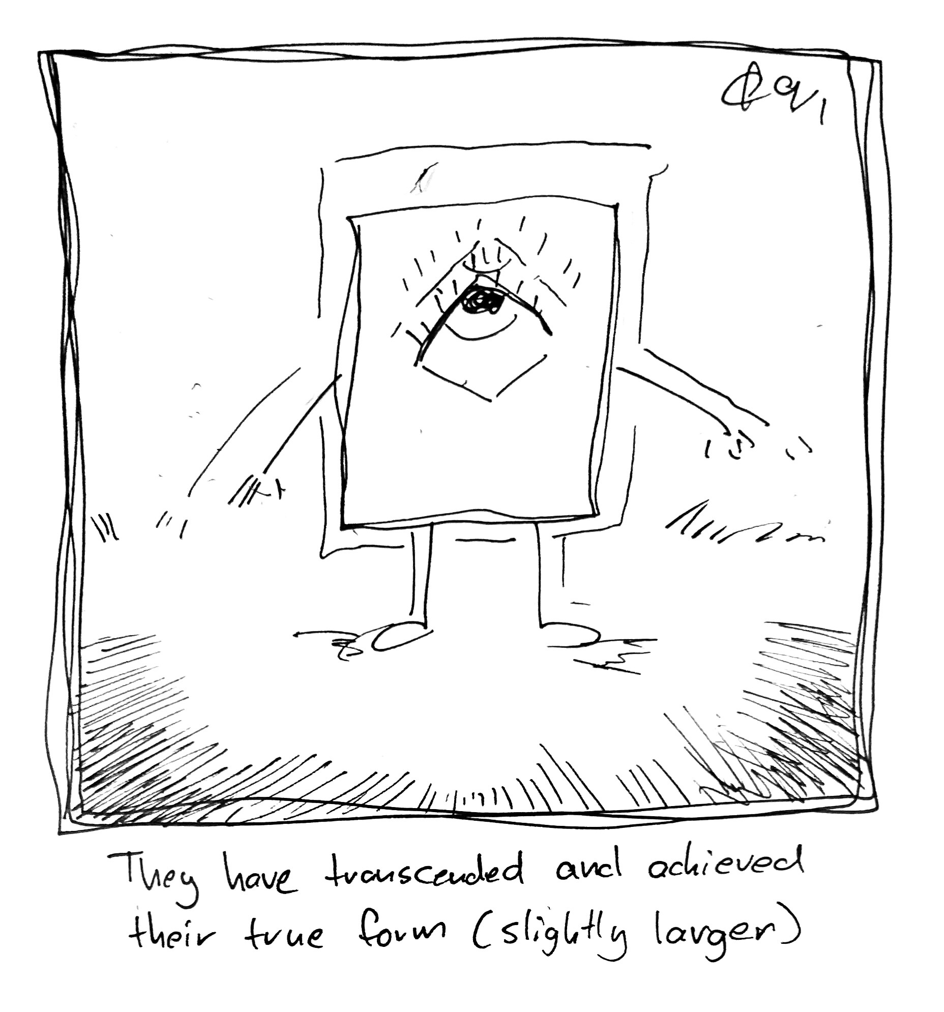 The little guy appears to be growing and emitting light. The caption reads "They have transcended and achieved their true form (slightly larger)